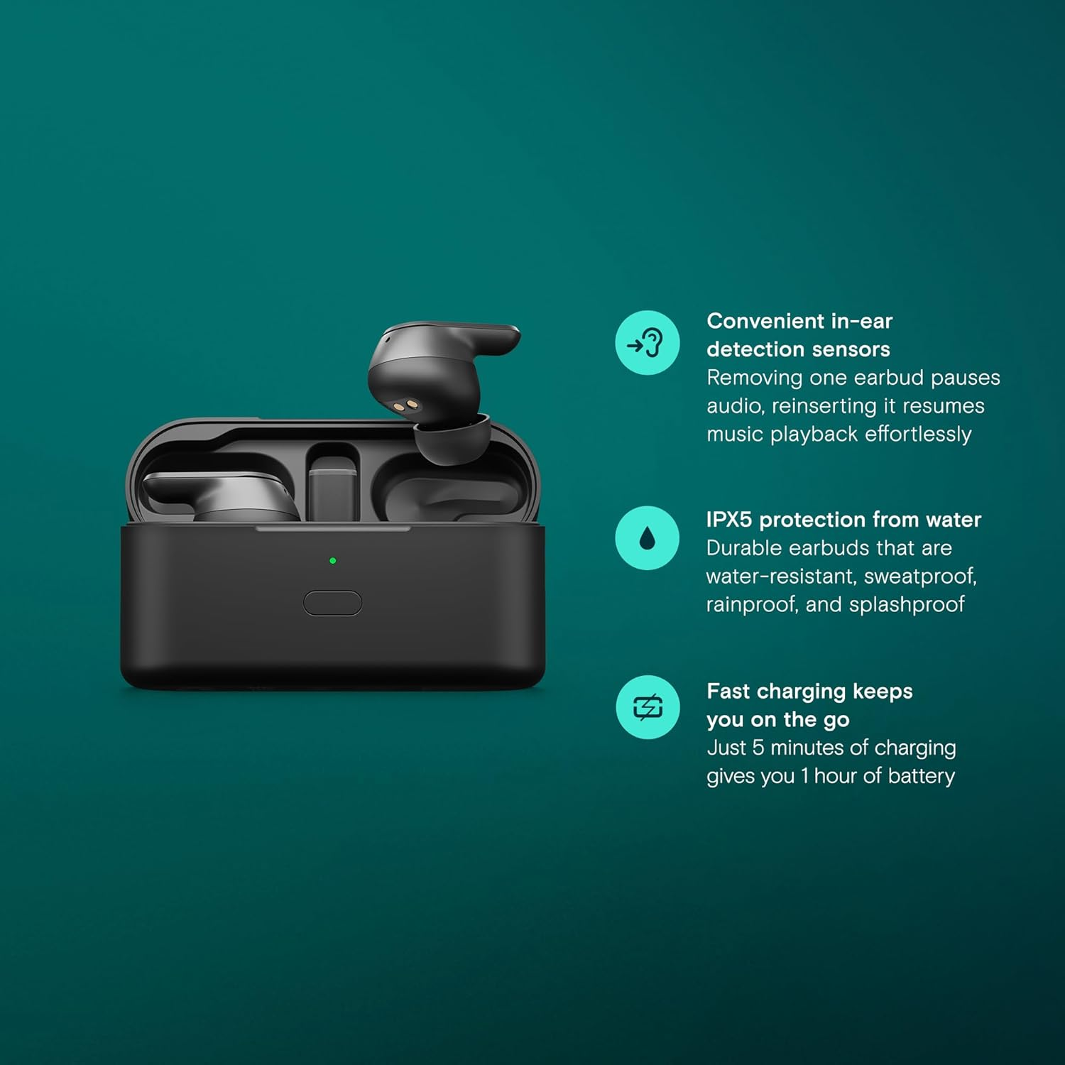 EPOS Adapt E1 Black Wireless In-Ear Headphones - Hybrid ANC, Multi-Point Bluetooth, Microsoft Teams & for Iphone Certified, 50H Battery, Wireless Charging, Semi-Open, USB C Dongle IPX5 Waterproof image number 3