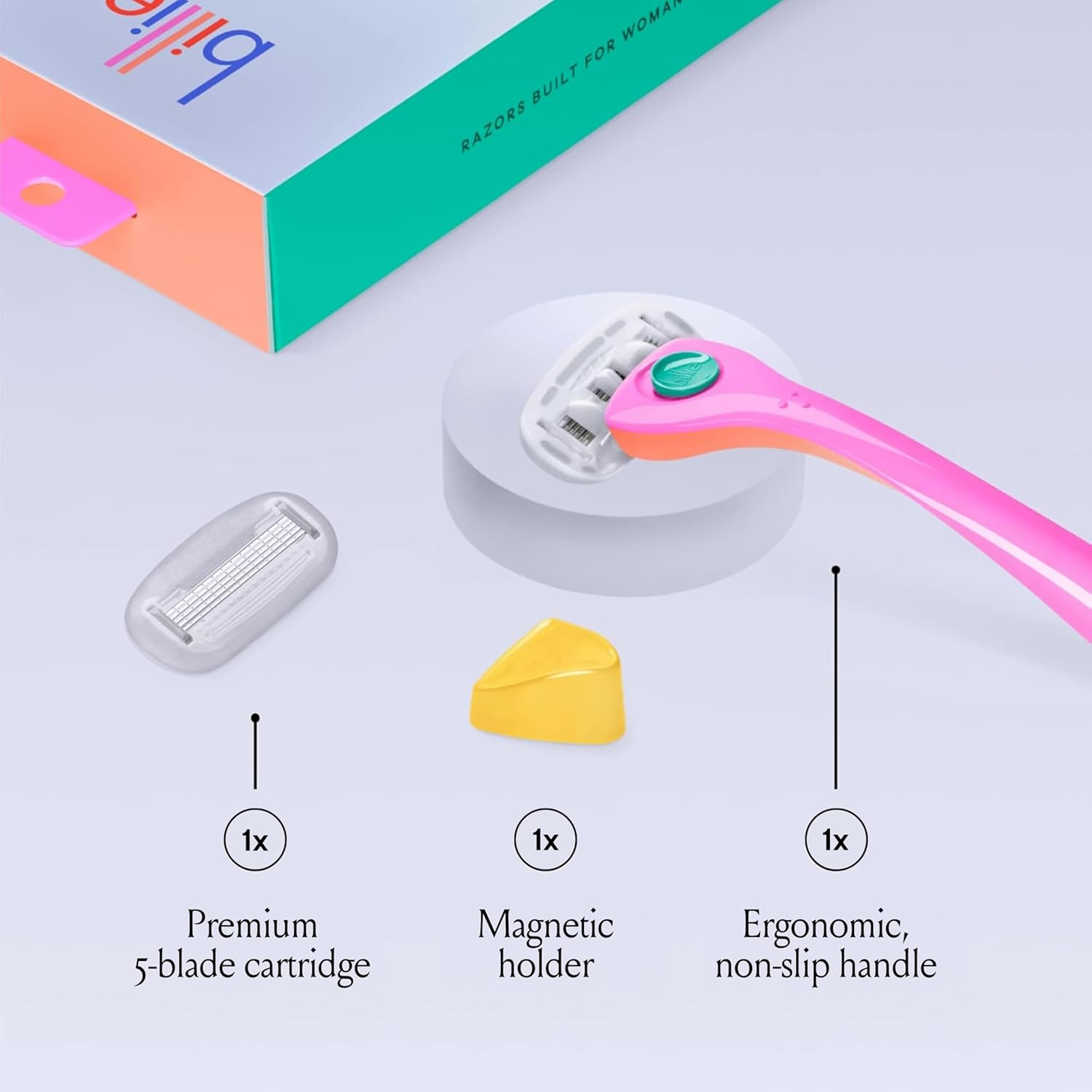 Billie - Malibu Razor Starter Kit +1 | 5 Blades | Women'S Razor | Women'S Shaver | Shower Holder | Magnetic Holder | Aloe Lubricant | Close, Smooth & Gentle Shave | Sensitive Skin | Pivoting Head | Dermatologically Tested | No-Slip Handle image number 6