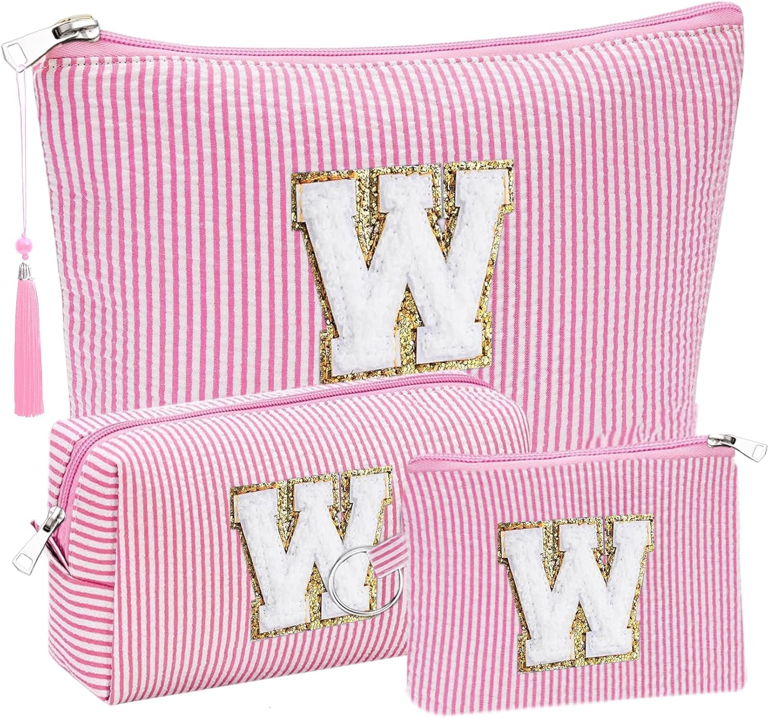 Adoryoung Gifts Personalized Initial Cosmetic Makeup Bag Make up Bag Travel Toiletry Bag for Her Mom Girlfriend Wife Teacher Birthday Gifts for Women Skincare for Girls, Pink, F image number 4