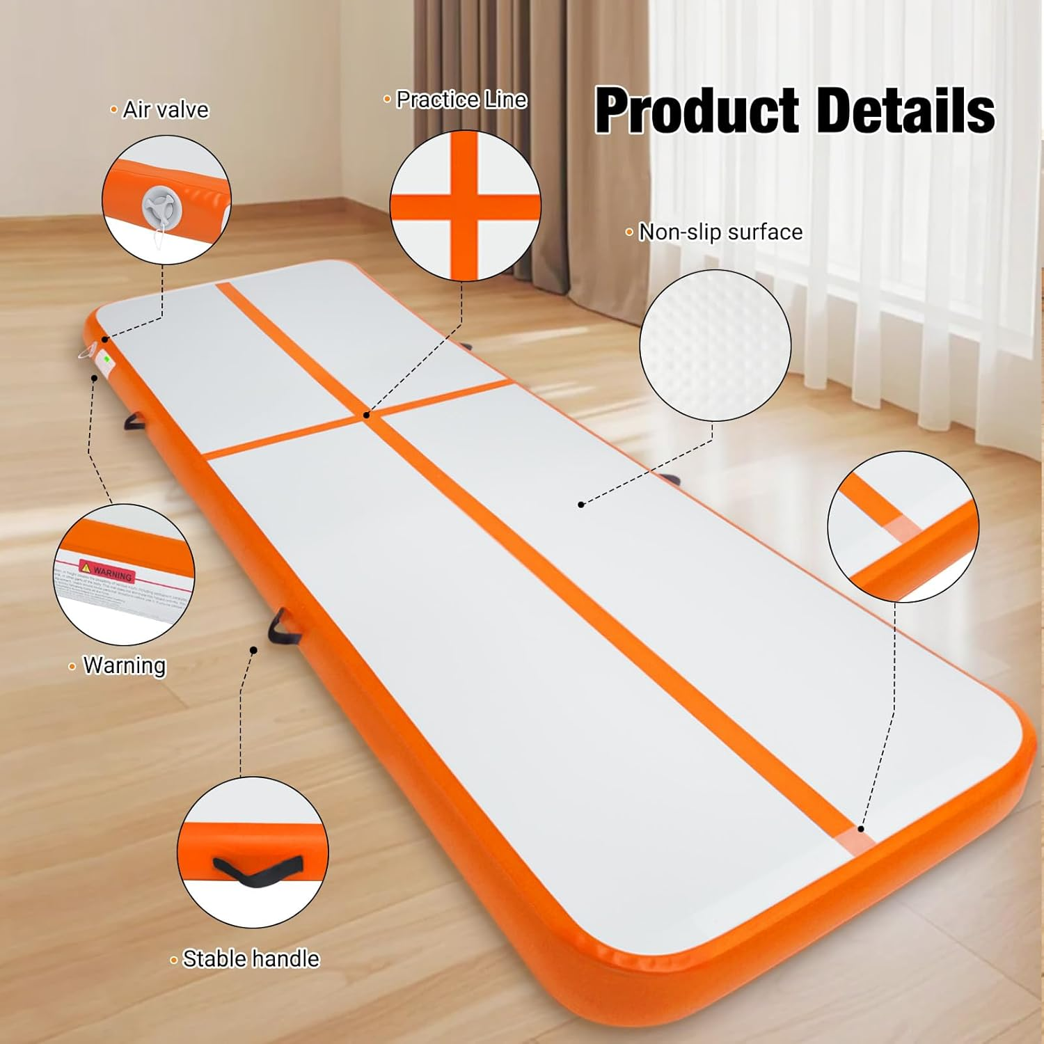 Advwin Air Track Inflatable Gymnastics Mat for Home Gym Training, 3M/4M/5M Tumbling Mat for Cheerleading Yoga W/Electric Pump & Storage Bag,Anti-Slip & Waterproof