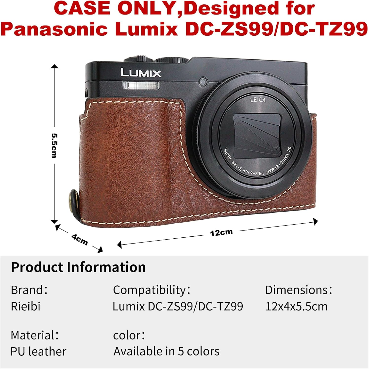 Rieibi TZ99 Camera Case, PU Leather Camera Case for Panasonic Lumix DC-TZ99/ZS99 Digital Camera, Detachable Protective Case with Adjustable Shoulder Strap, Beauty Cover - Green image number 4