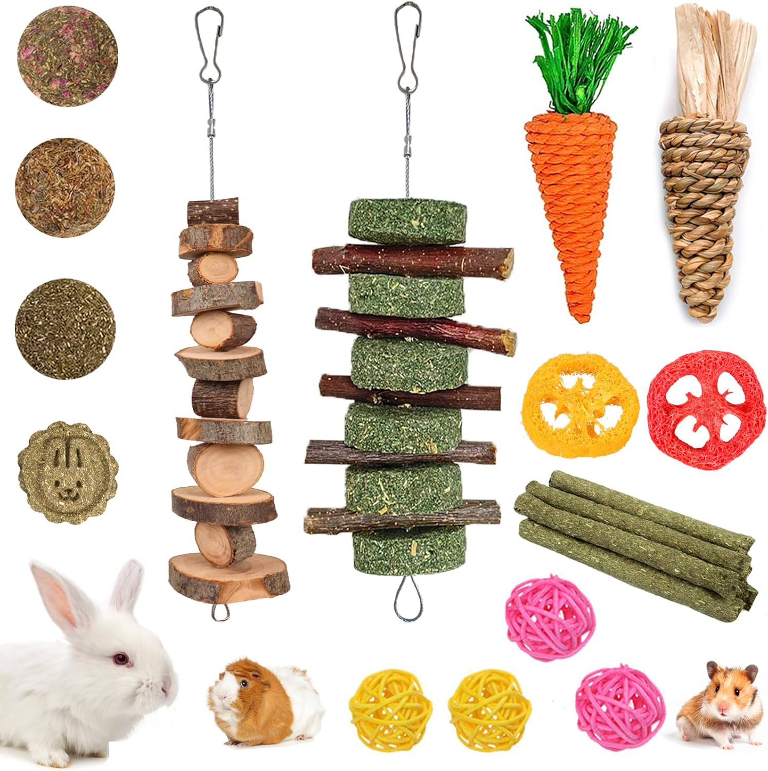 Grddaef Bunny Chew Toys for Teeth, Natural Rabbit Toys Apple Wood Grass Timothy Sticks Chew and Treat for Guinea Pigs Hamster Chinchillas (20 PCS) image number 5
