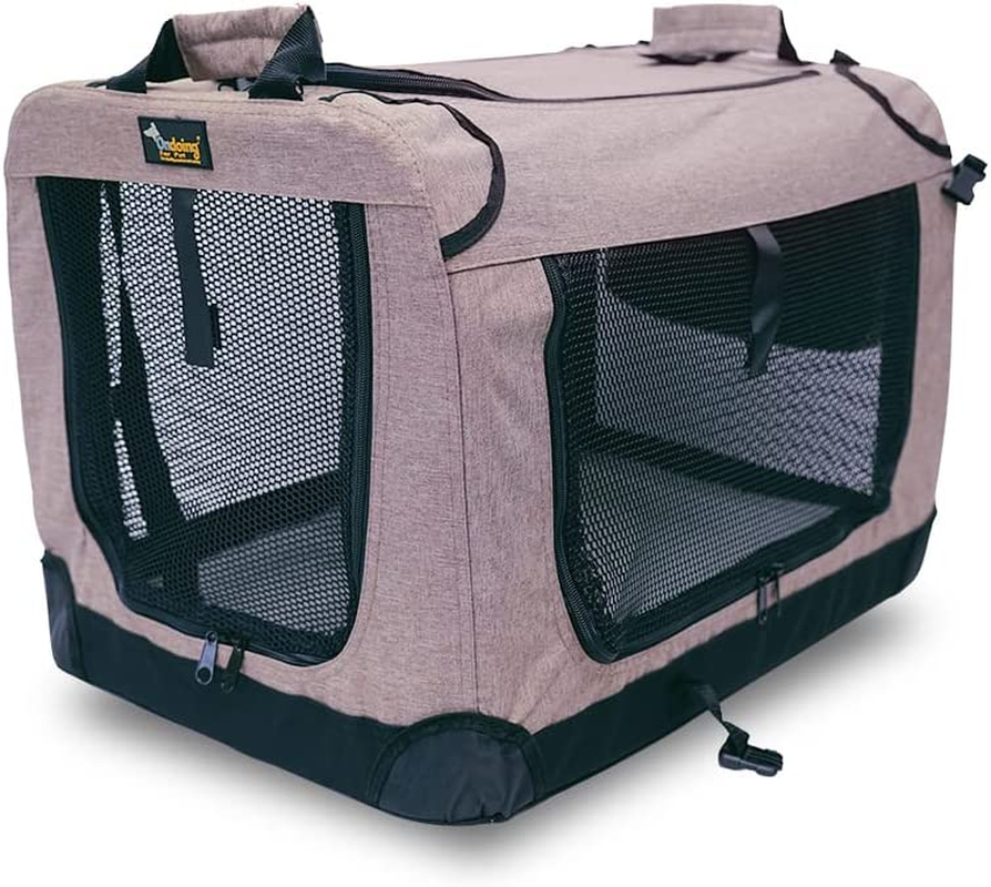 Ondoing Foldable Dog Crate, Portable Pet Outdoor Carrier, Car Travel Cage, Kennel with Mat, Transport Cage, Folding Dog Crate for Traveling, Multifunctional, Heavy Duty, Khaki, 50X34X34Cm image number 1