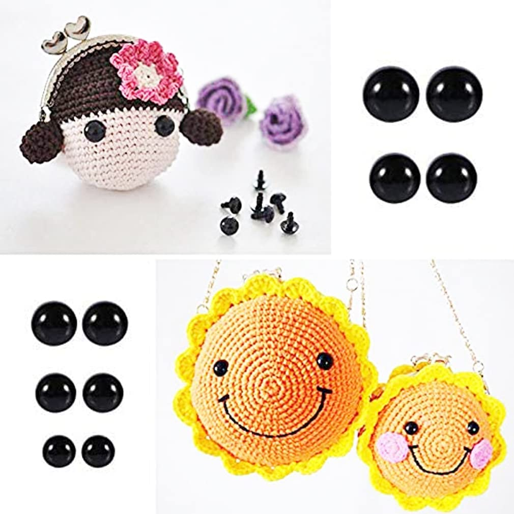 200PCS Plastic Safety Eyes with Washers, 12Mm Black Solid Doll Eyes for Teddy Bear, Amigurumi, Puppet Making, Stuffed Animals and Crafts, Child-Safe with Locking Backs