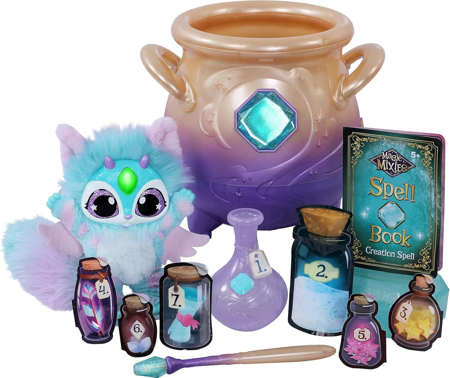 Magic Mixies - Magical Misting Cauldron with Interactive 20Cm Pink Plush Toy. Follow the Spell Book Add the Magic Ingredients. Who Will You Magically Create?