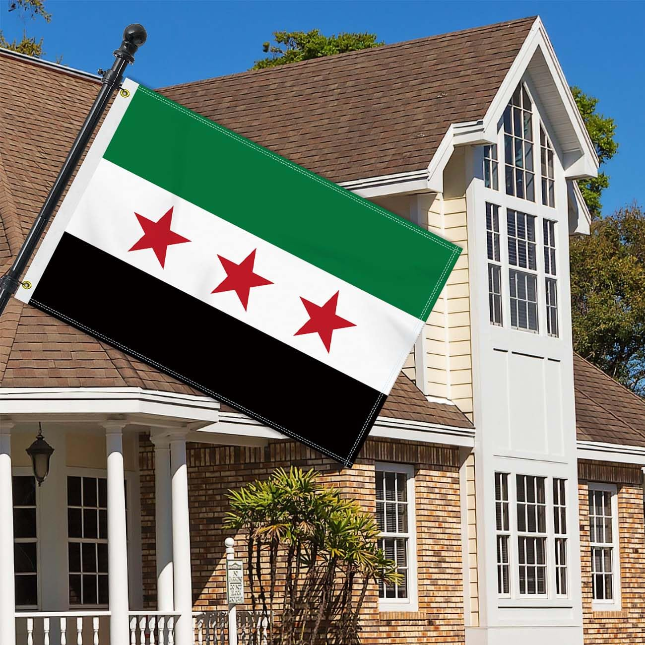 2&times;3 FT Syrian Revolution Flag, 60&times;90 CM Medium 100D Free Syria Army Outdoor Banner,Tiny Doube Side Printing Decor for Patio Garden with Brass Gromment
