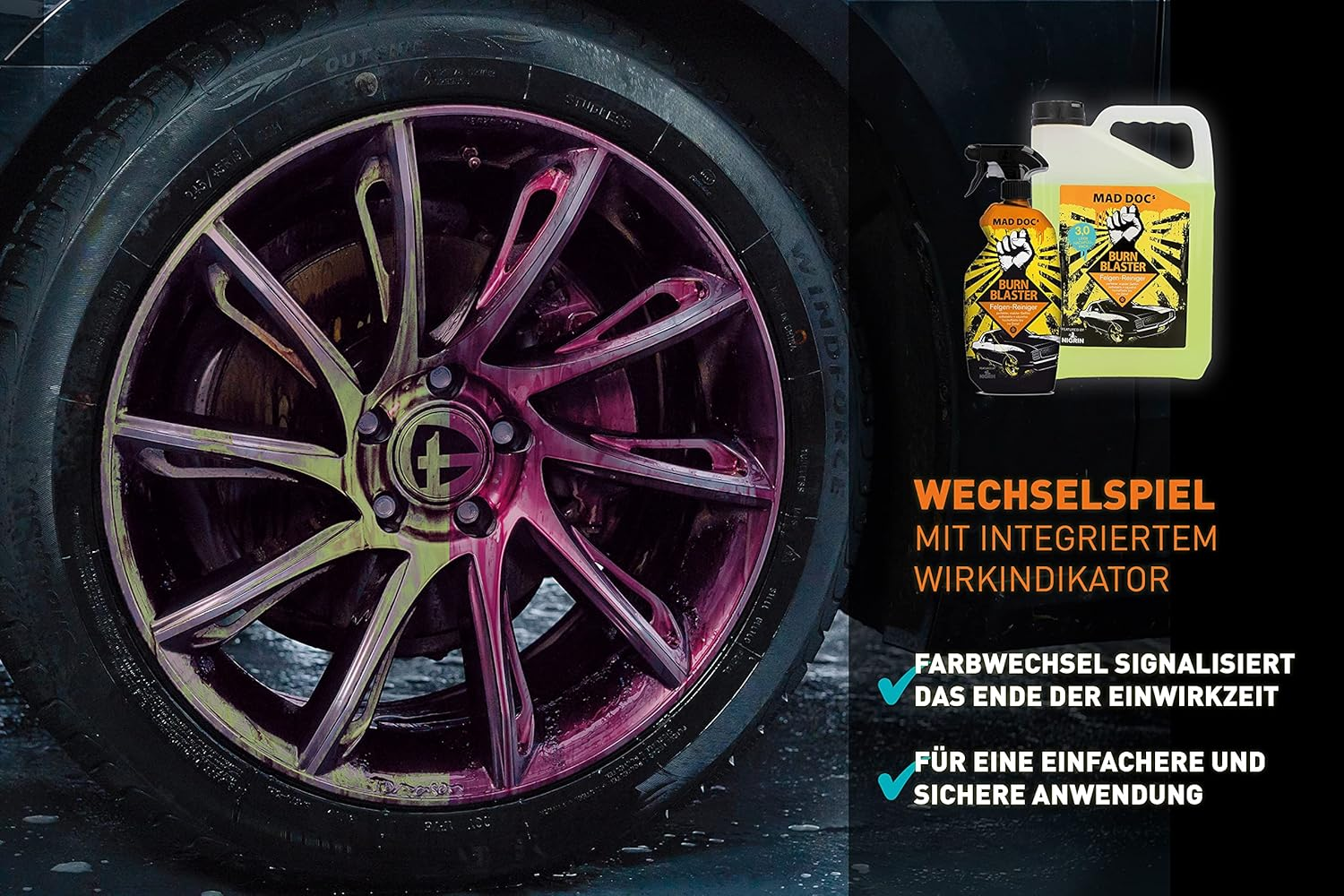 NIGRIN MAD Docs Burn Blaster Wheel Cleaner for Polished, Chrome-Plated and Matte Steel and Alloy Rims, 750 Ml image number 3