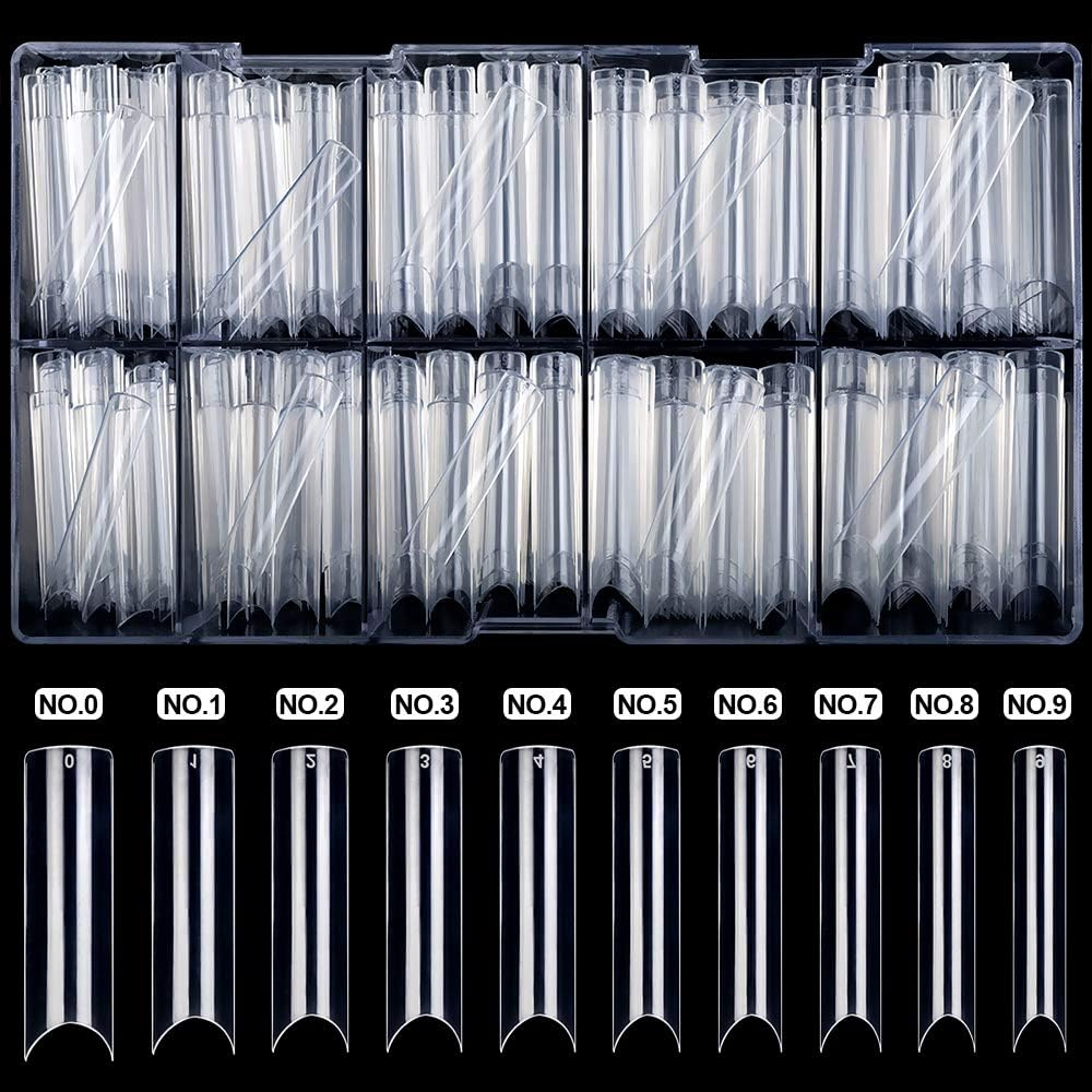 500Pcs Coffin Nail Tips, 10 Sizes Acrylic Poly Nail Extension Gel Tips Half Cover Extension Transparent Long C Curve Nail Tips for Salons and DIY Nail Art with Box (Clear) image number 3
