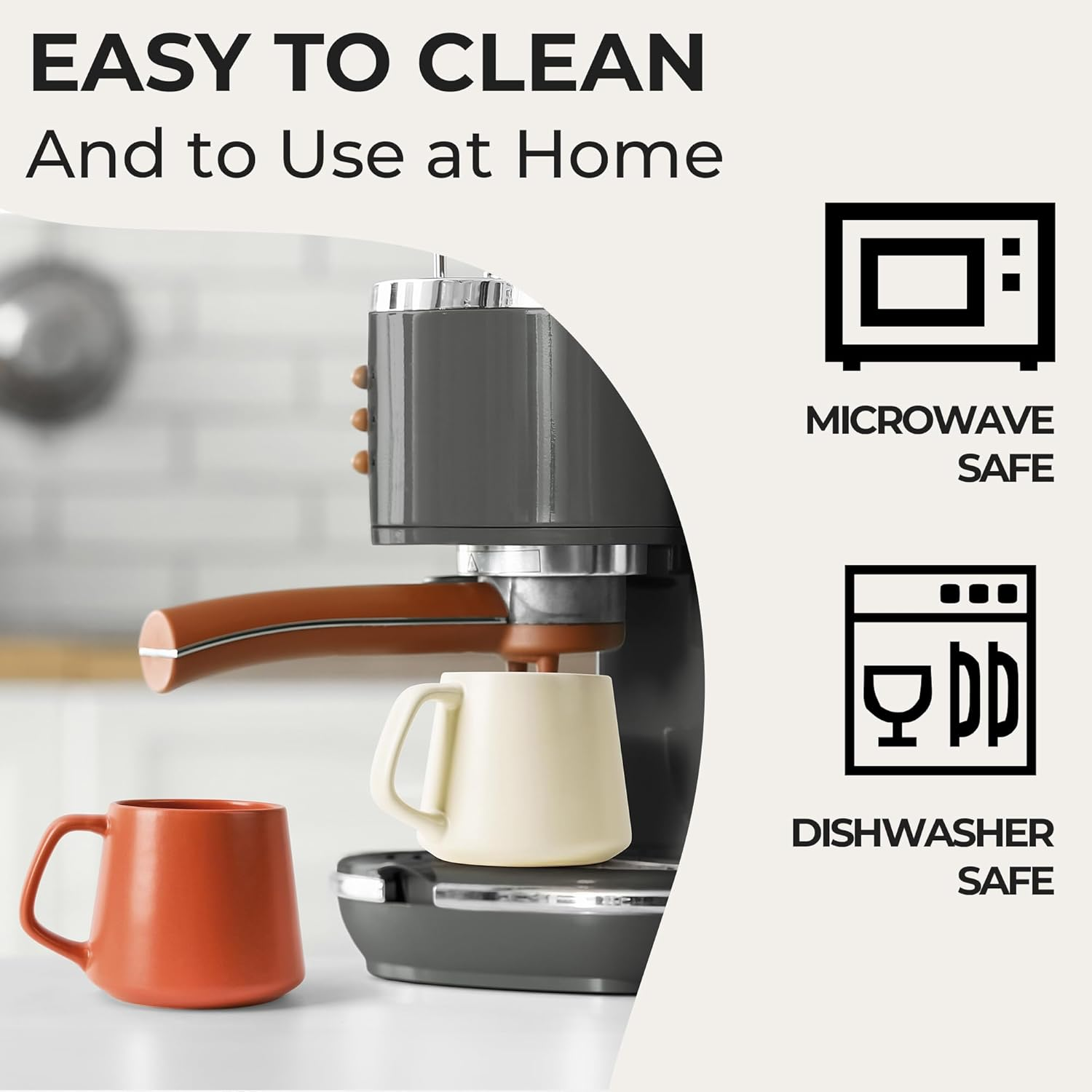 MIAMIO - Coffee Mugs Set of 4 / Large Ceramic Coffee Cups (420 Ml) - Mug for Cappuccino, Tea, Espresso - Microwave and Dishwasher Safe - Luxe Collection (Beige Pastel) image number 6