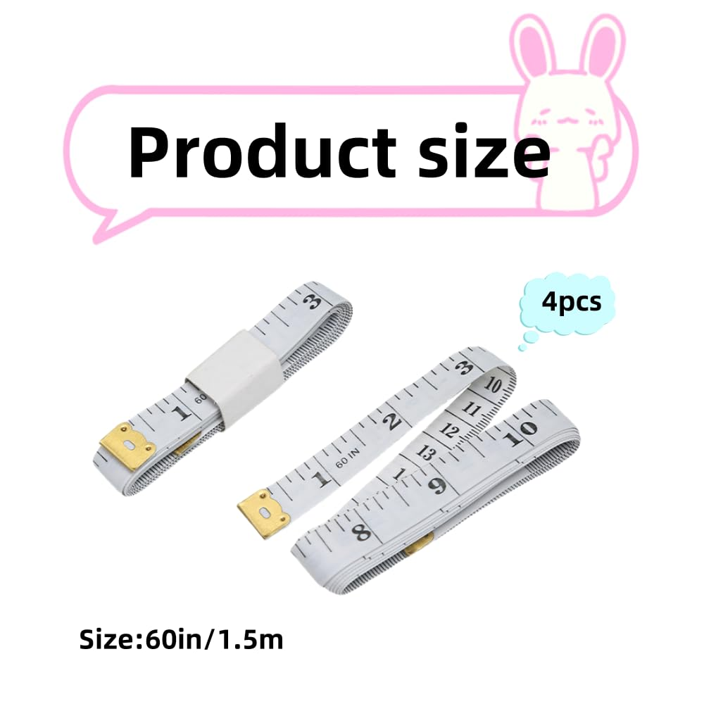 4PCS Body Measuring Ruler Sewing Cloth Tailor Tape Measure Soft Flat 60Inch1.5M, Dual-Sided, Large Print, Flexible, Metal Ends image number 3
