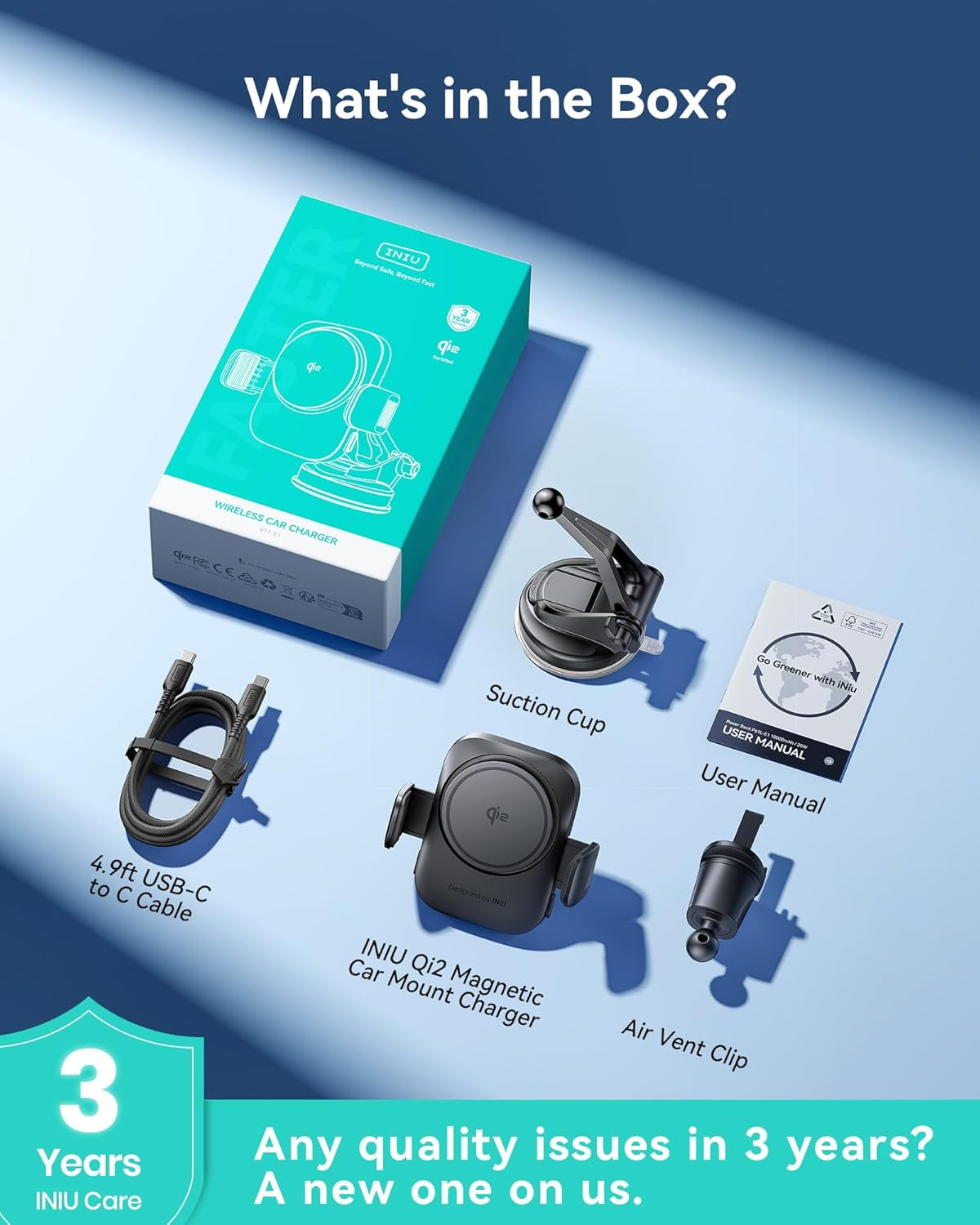 INIU Car Mount Charger, Qi2 Certified 15W for Wireless Car Charger, Ultra Strong Magnet Phone Holder with Cooling Fan & RGB, Vent Dash Phone Mount Holder for Iphone 16 15 14 13 Series image number 5