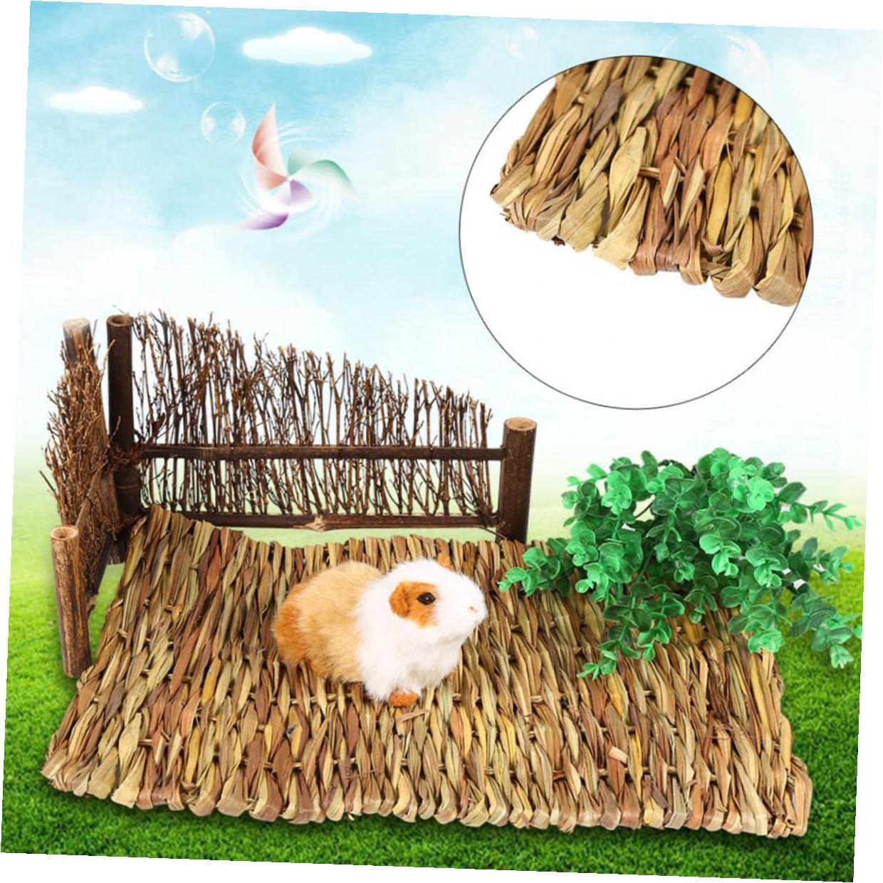 Bestonzon Seagrass Pet Mat and Chew Toy Bed 2Pcs 40X28Cm Natural Edible Grass Mat for Hamsters, Rabbits, and Small Animals Indoor Habitat Bedding image number 2