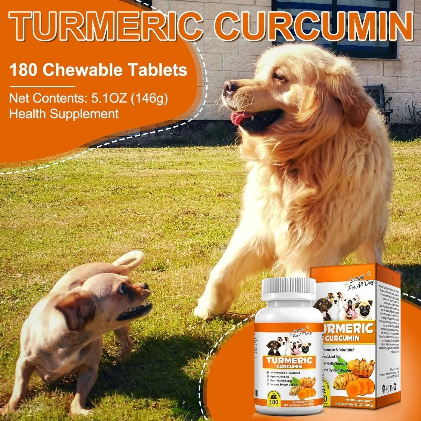 Turmeric & Curcumin Chewable Tablets for Dogs | Supports Joint, Digestive, Heart, and Liver Health | Natural Anti-Inflammatory & Antioxidant | 180 Tablets image number 1