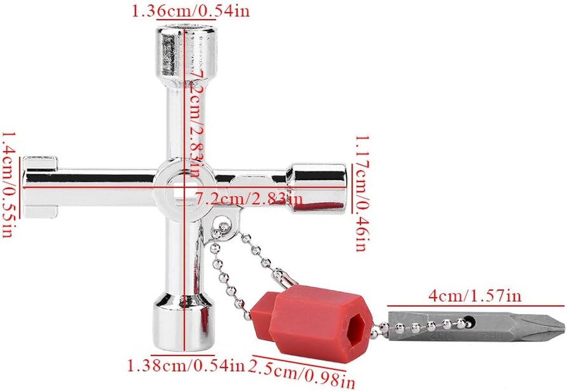 4-Way Sillcock Key - 4 Way Multi-Functional Universal Cross Key with Bit Zinc Alloy Plumbers Electricians Tools image number 3