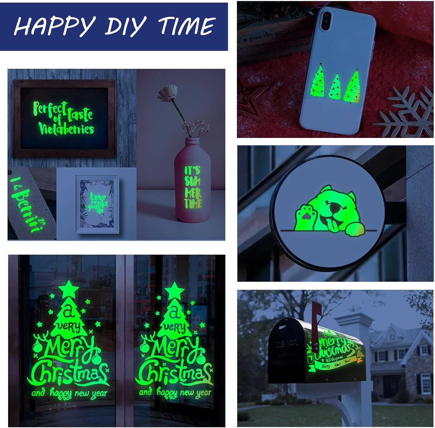 Glow in the Dark Vinyl 12" X 6 Ft Permanent Adhesive Vinyl Holographic Iridescent Vinyl Opal White Glow Green for Wrap, Stickers, Decal, Lettering, DIY Crafts Decor image number 6