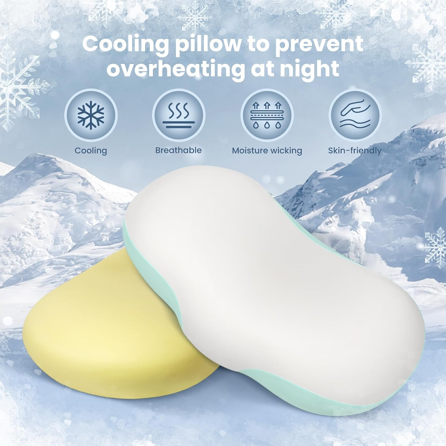 JINXIA Memory Foam Cloud Pillow for Sleeping, Cervical Pillow for Shoulder and Back Pain Relief, Ergonomic Contour Pillow for Side & Back & Stomach Sleepers with Breathable Pillowcase- White and Blue image number 3