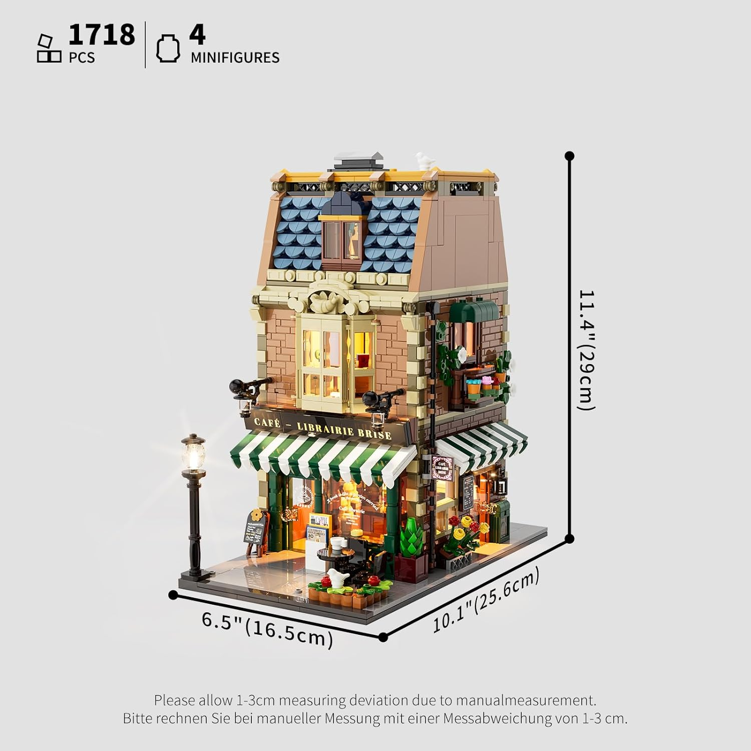 Funwhole Book-Cafe Lighting Building-Bricks Set - City Town Coffee House LED Light Modular Construction Building Model Sets 1718 Pcs for Adults and Teen