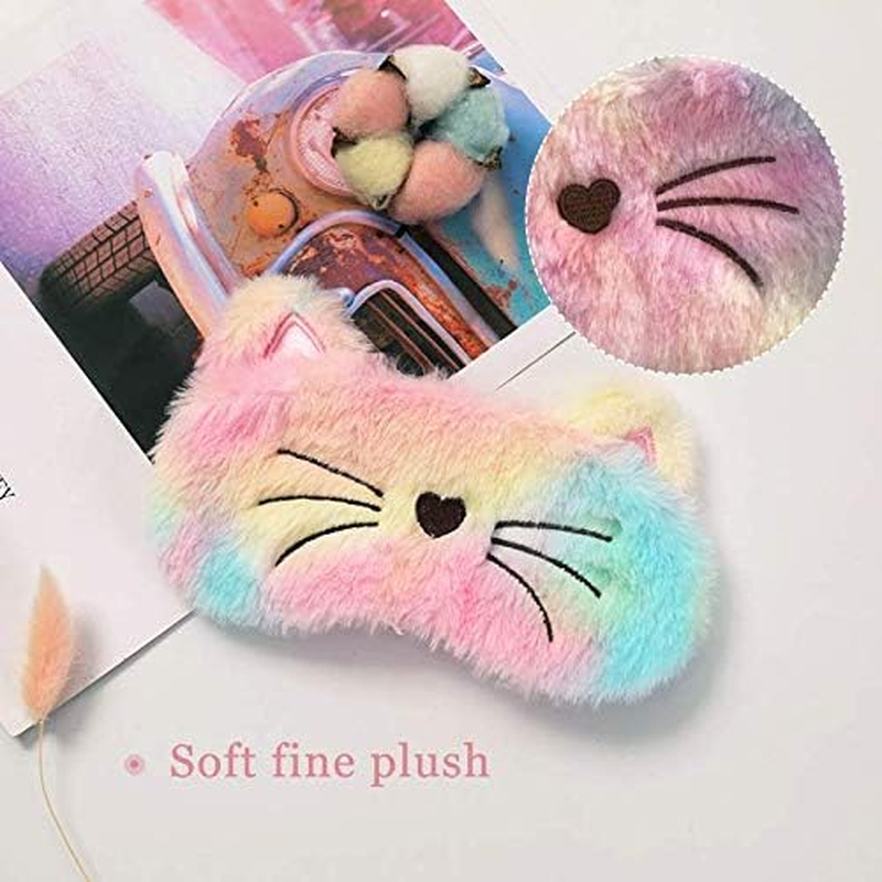 Cute Animal Sleeping Mask Soft Plush Eye Mask Blindfold Cover for Kids Girls Women Home Sleeping Traveling (Colorful Cat)