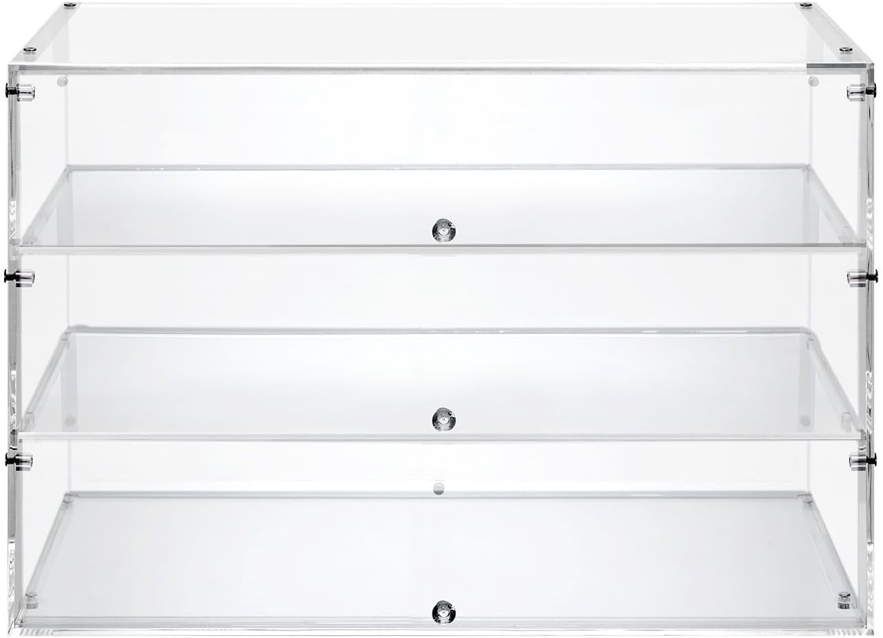 Maxkon Cake Display Cabinet 3 Tier Acrylic Stand Case Unit Holder Bakery Cupcake Muffin Donut Pastry Model Showcase Desktop with Lift-Up Door Transparent image number 3