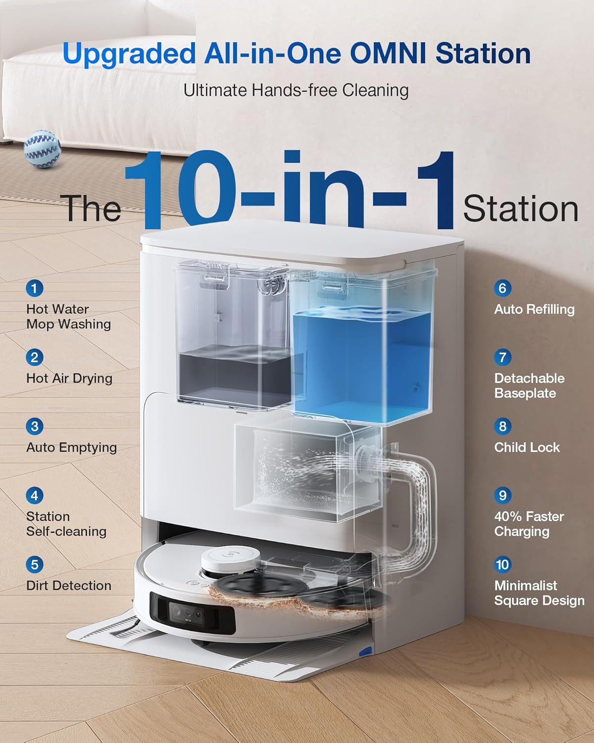 ECOVACS DEEBOT T30S Pro Robot Vacuum and Mop with 1100 Pa Suction, Auto Empty Station Smart Navigation AI Edge Cleaning Robot,10-In-1 Cleaning Station image number 1