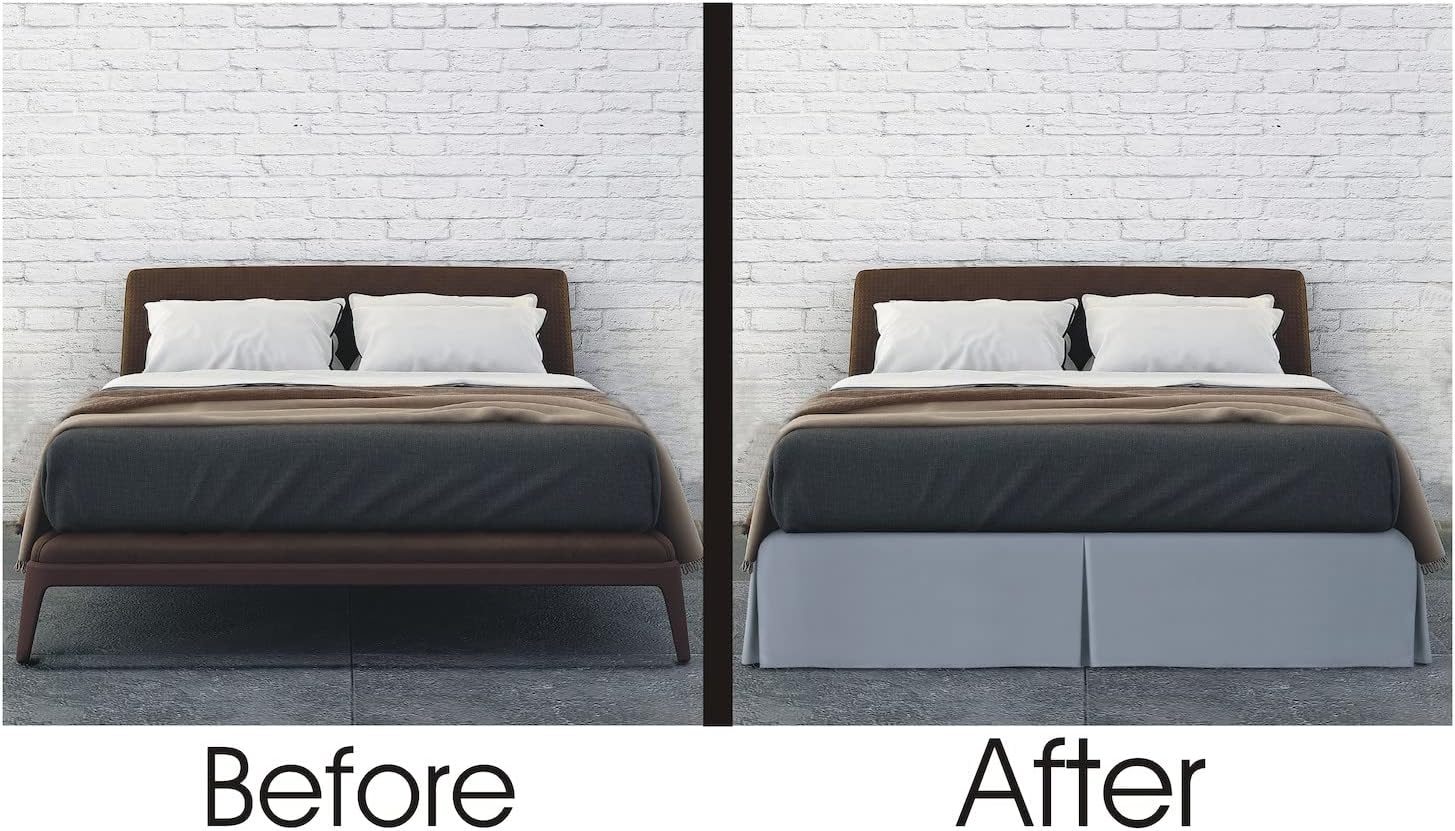 Linen Home Box Pleated Base Valance Sheet Grey King Size Bedding Skirt Valance Sheets, Microfibre Soft Brushed Easy Care Non Iron (King, Grey)