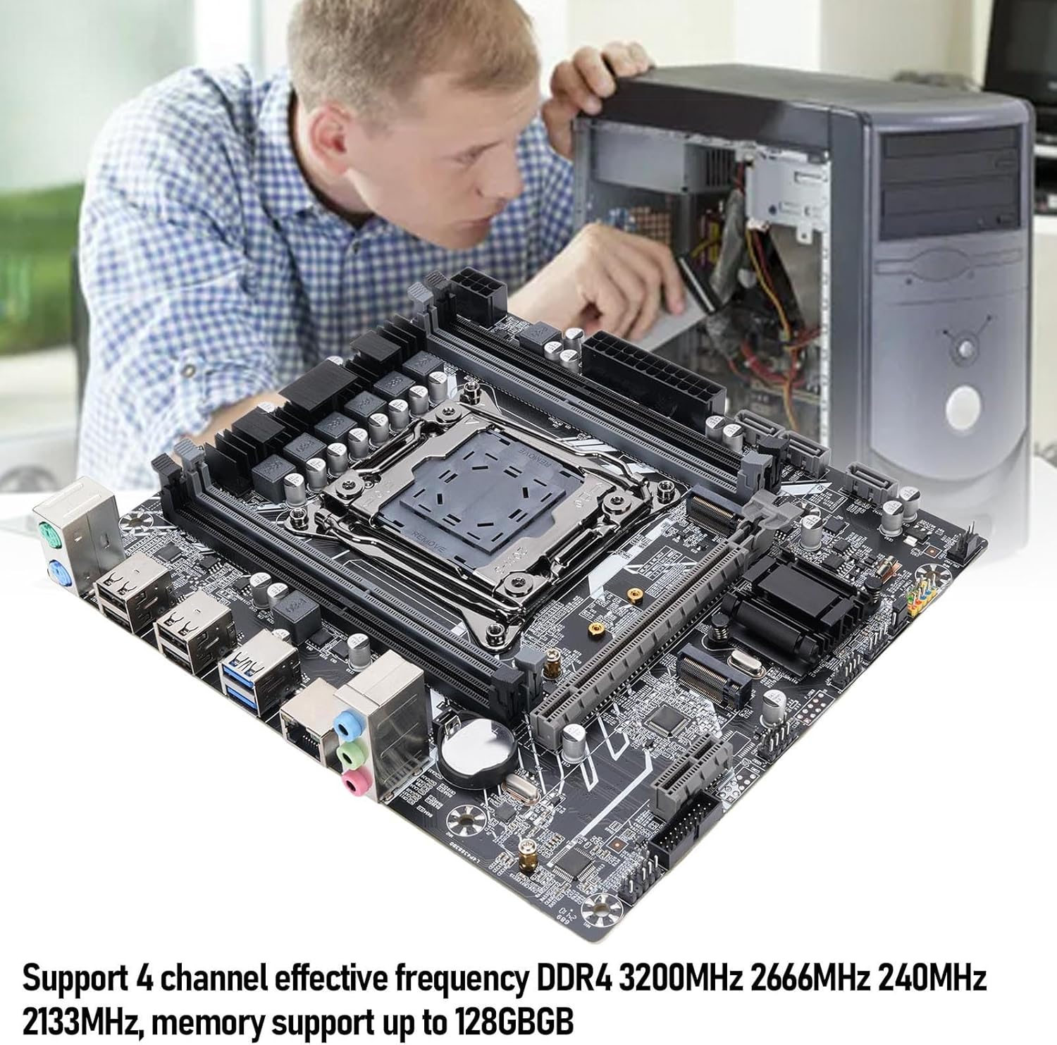 X99 Motherboard, LGA 2011 Motherboard with 4 Channel DDR3 Memory Slots, M.2 Nvme NGFF Serial, ATA3.0 and ATA2.0 Ports, Pcie for I7 image number 2