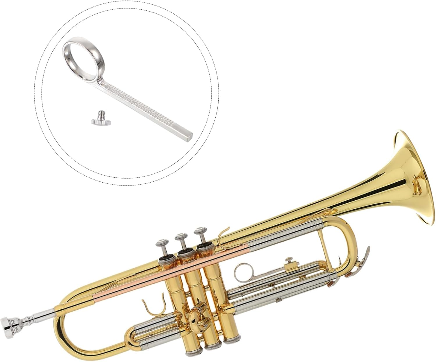 Vaguelly 1 Set Small Finger Ring Trumpet Finger Ring and Screw Trumpet Slide Replacement Trumpet Accessory Recorders Trumpet Ring Replacement Trumpets Instruments Trumpet Part Silver Copper image number 3