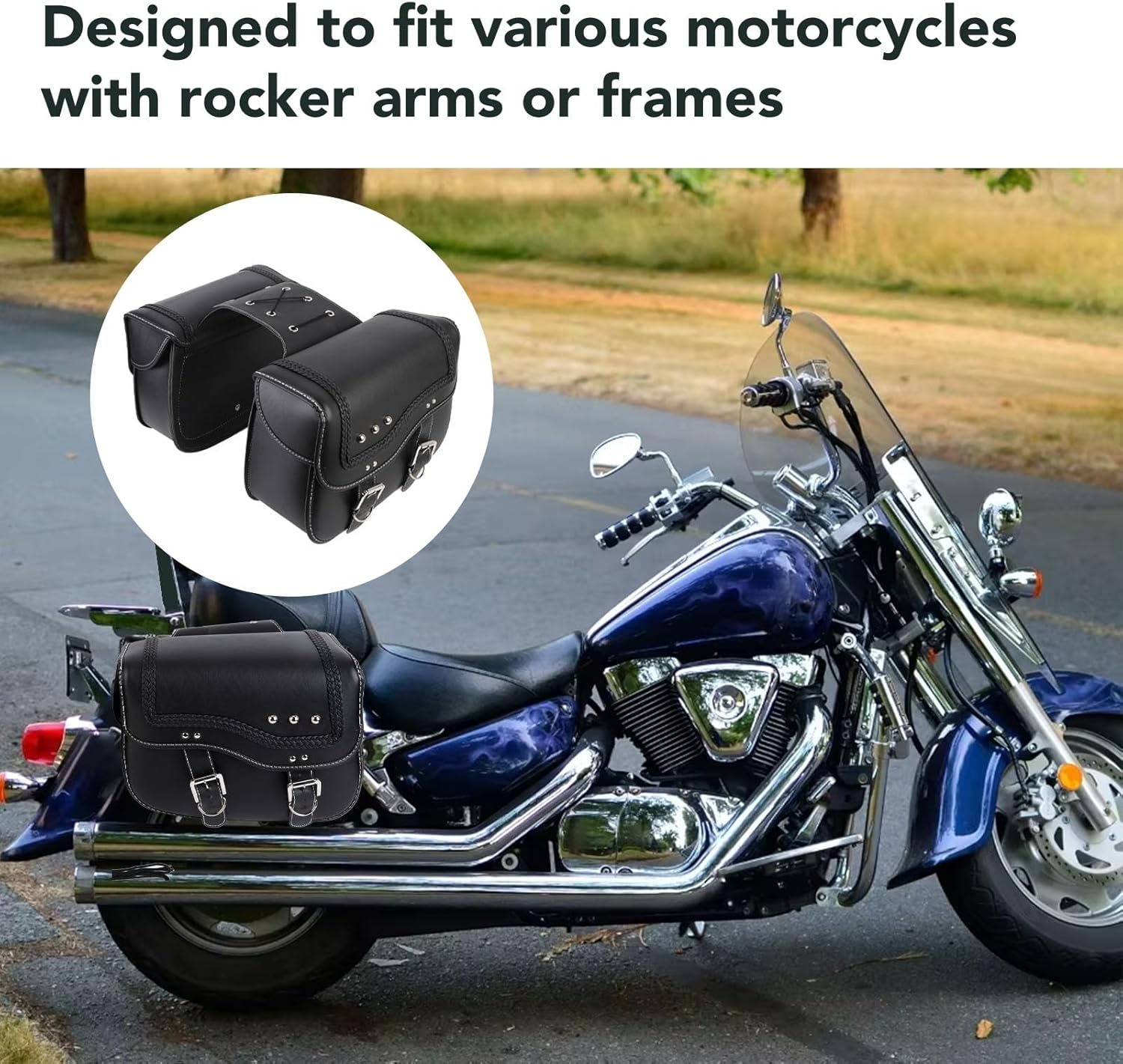 Motorcycle Saddlebags, 30L Large Capacity PU Leather Side Saddle Bags, Compatible with Motorcycle Dirt Bike Dual Sport Motorcross Motorbike Racing Mountain Off-Road, Black image number 5