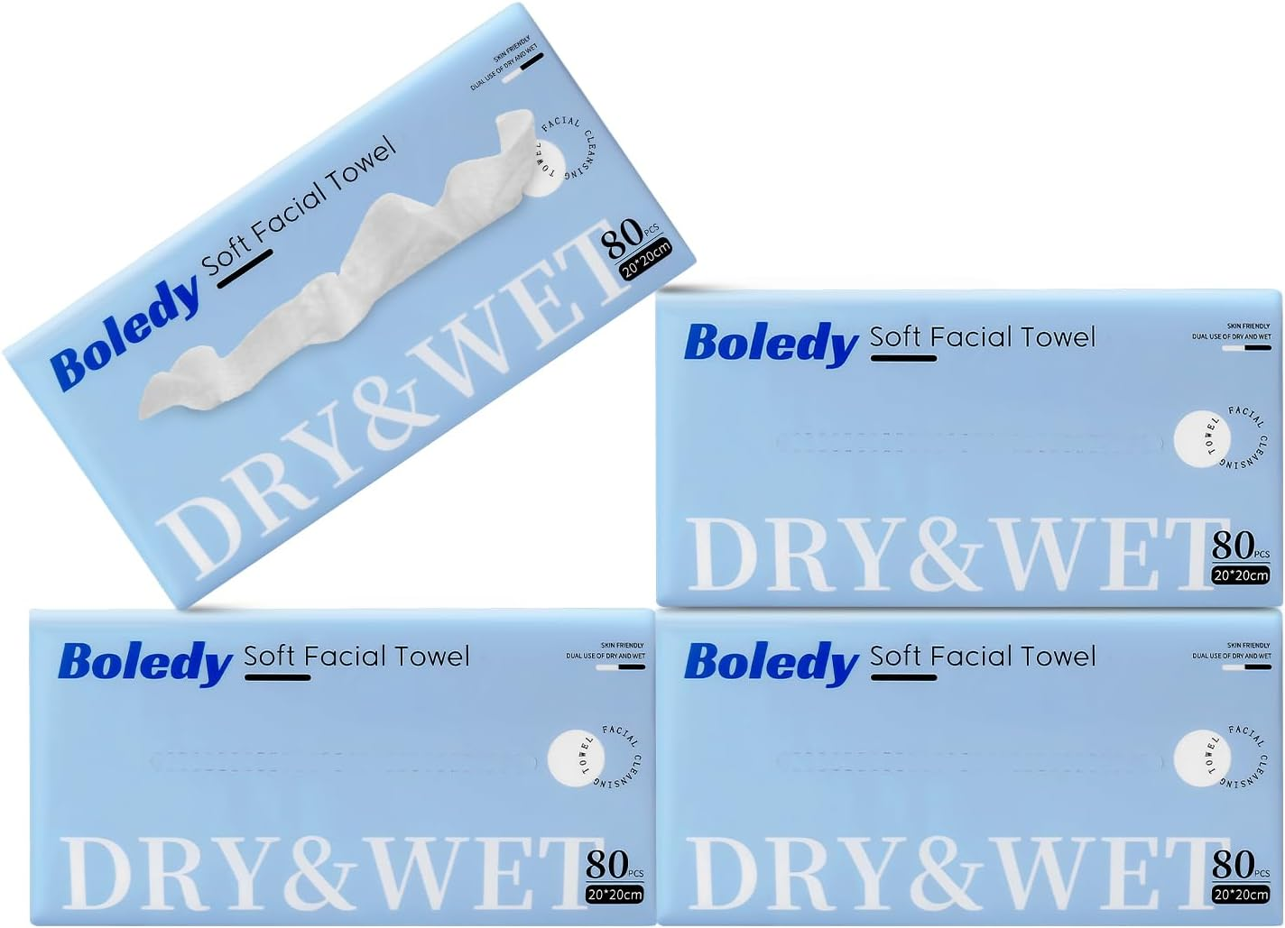 Boledy Soft Facial Towel, Large Thick Cotton Facial Tissue, Lint Free Face Cleansing Wipes, Ultra Absorbent Disposable Face Towel, Makeup Removing Wipes for Sensitive Skin, Dry Wipe (320 Count(Pack of 4)) image number 4
