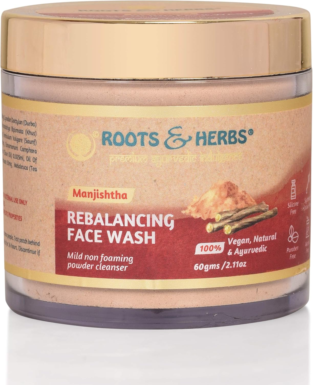 ROOTS and HERBS Ayurvedic Face Wash Natural Treatment 100% Vegan No Paraben Manjistha Face Wash for Man and Woman, Lep Powder for Oily Skin - 2.11 Oz image number 1