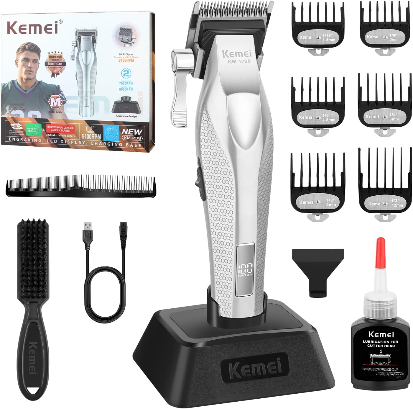 KEMEI KM-1798 Professional Hair Clipper for Men, Cordless Beard Trimmer, Barber Clippers with USB Rechargeable, Edgers, Fade Clipper, Gift for Men image number 1