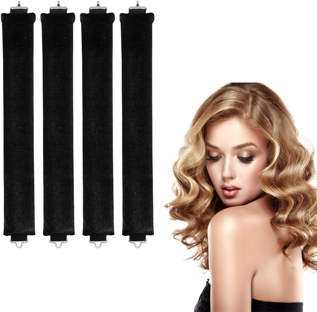 ZORVYN Pack of 4 Heatless Curls Band Curlers Overnight DIY Overnight Curls without Heat Rubber Heat-Free Curler for Medium Long Hair (Black) image number 6