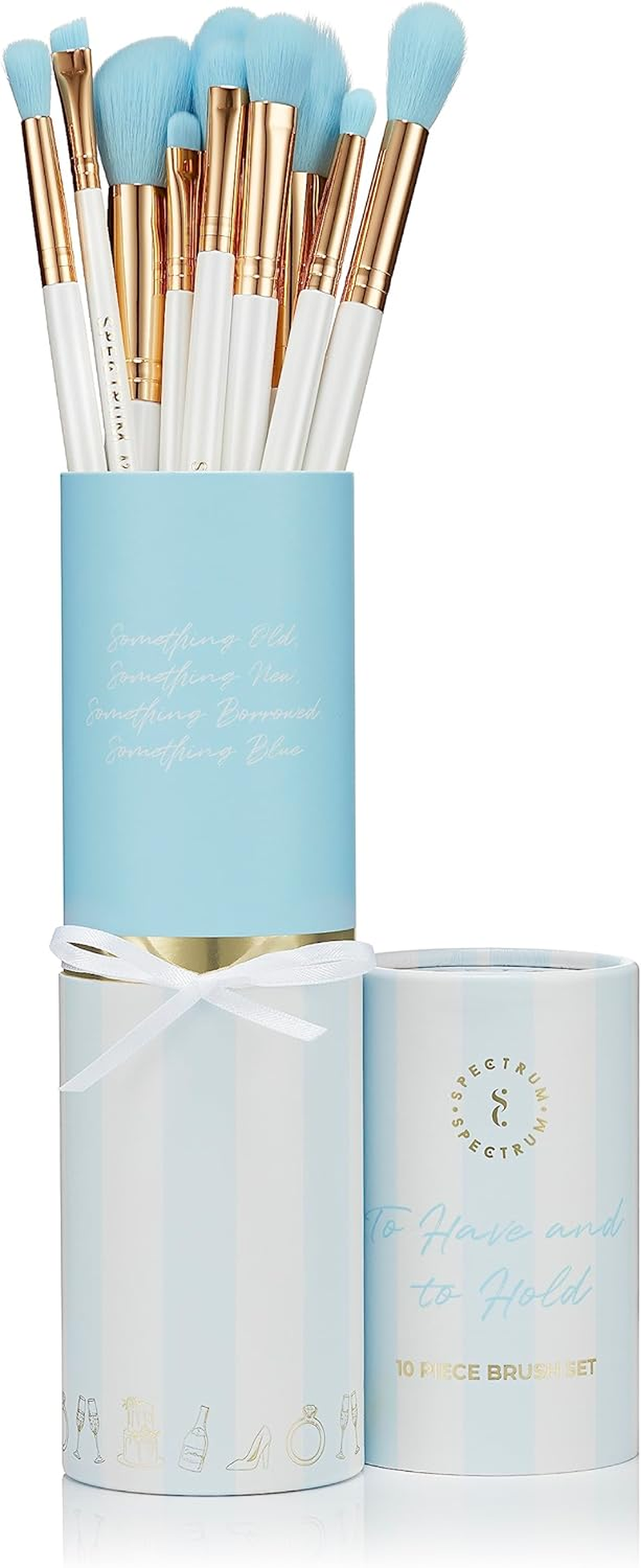 Spectrum Collections Bridal Make up Brushes, Spectrum Makeup Brushes Set Including Face Brushes and Eyeshadow Brushes with Soft Synthetic Bristles, White and Blue 10 Piece Makeup Brush Set image number 4