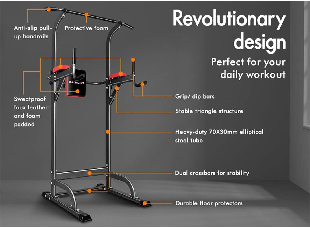 BLACK LORD 5-In-1 Chin-Up Power Tower Height Adjustable Pull-Up Bar Dip Station Home Gym Workout Fitness Equipment image number 5