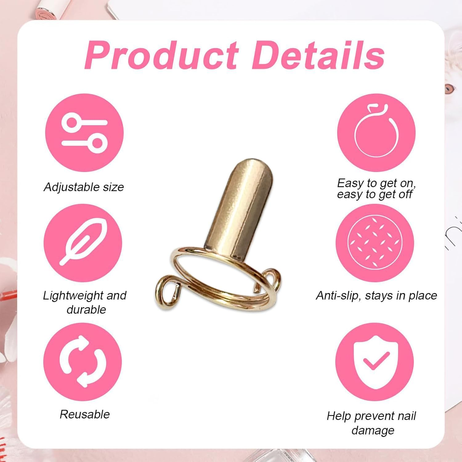 20Pcs Wudu Rings, Reusable Detachable Adjustable Size Rings for Nail with 120Pcs Adhesive Nail Tabs image number 1