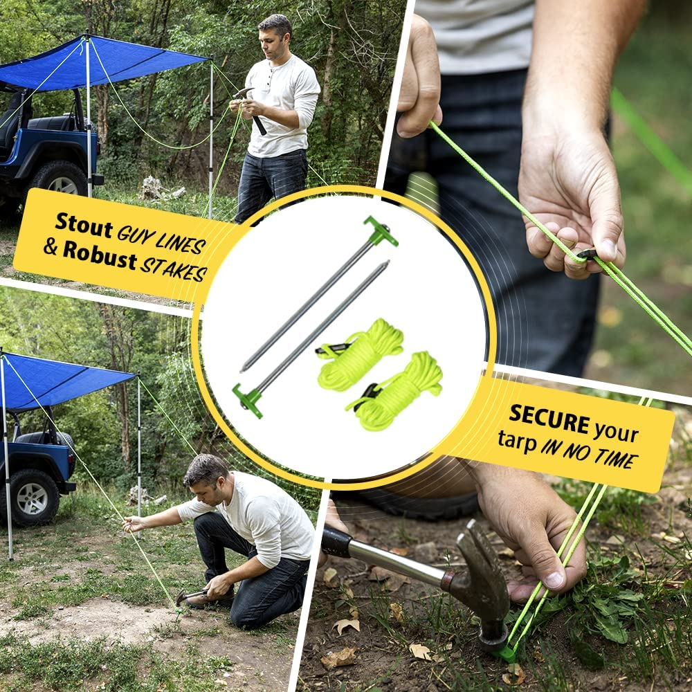 Everbeam Tarp Poles - Tent Poles for Tarp - Camping, Hiking, Fishing - Adjustable Tarp Poles Extend to 92" - Portable & Lightweight, Ideal for Awning, Tent Fly - Includes Guy Lines, Stakes, Carry Bag image number 4