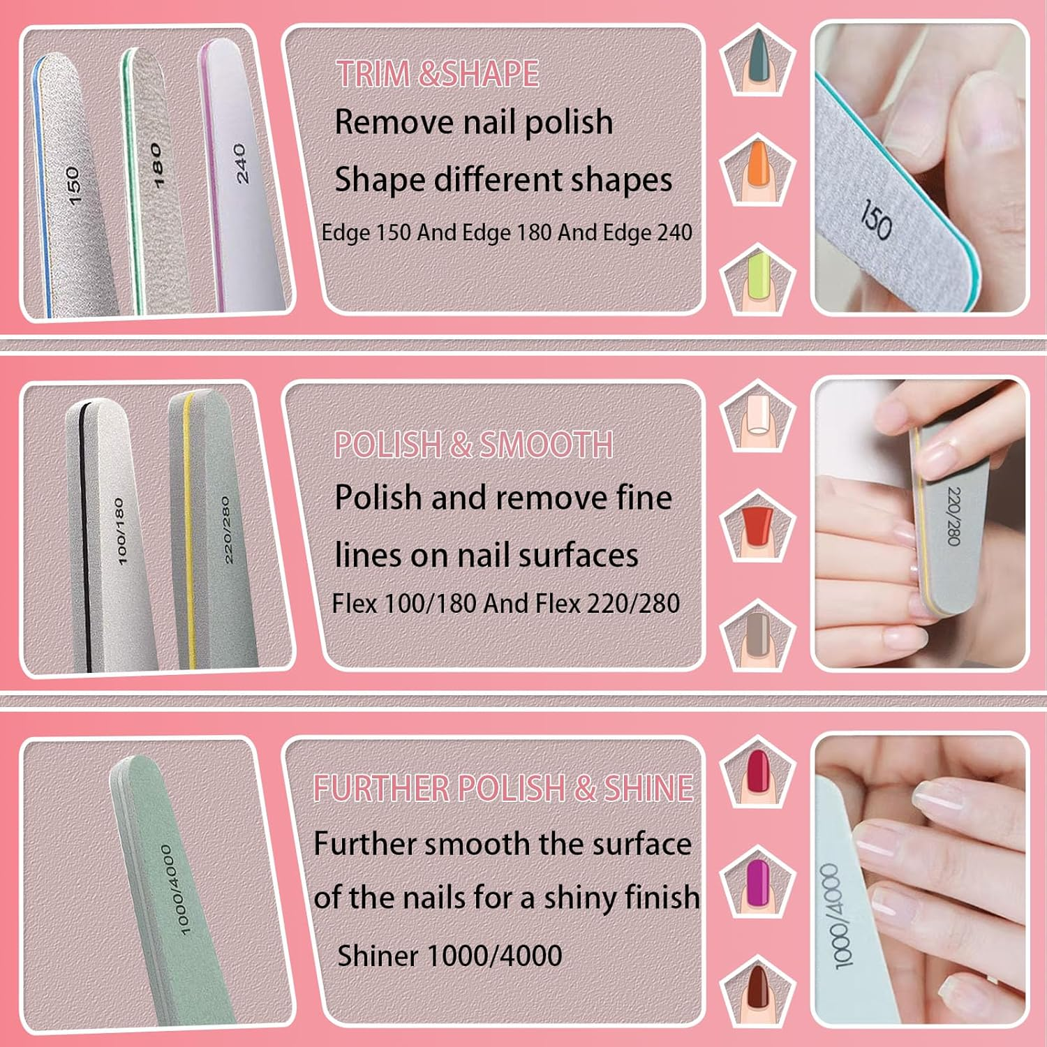 HANHOST Professional 9-Piece Nail File & Buffer Set - Multi-Grit Emery Boards (150、180、240、100/180、220/280、1000/4000) for Shaping, Smoothing & Shining - Natural/Acrylic/False Nails - Home & Travel Nail Care Kit image number 1