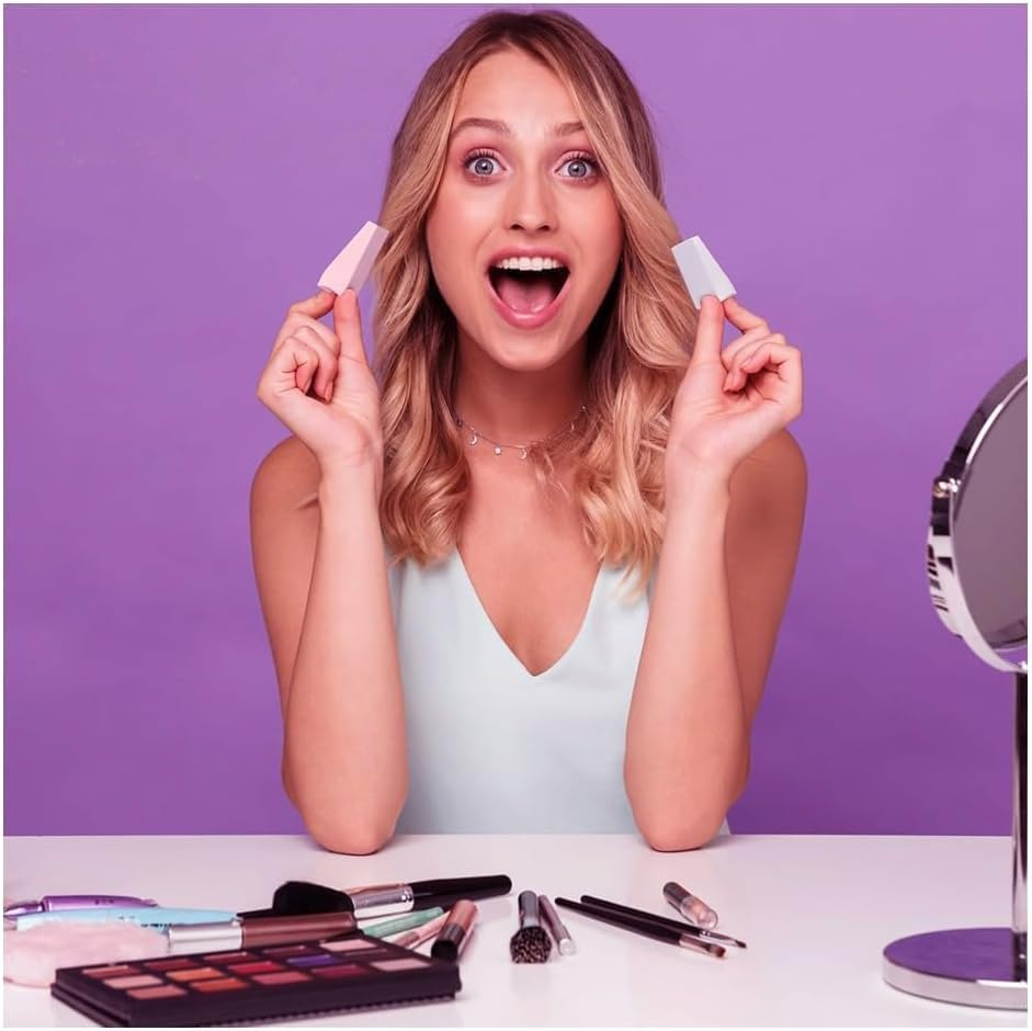 96 Pcs Mini Makeup Sponges Wedge Cosmetic Sponges for Face Curve Blending Foundation, Liquid & Powder,Soft Blending Spong for Makeup,Pink and Complexion image number 4