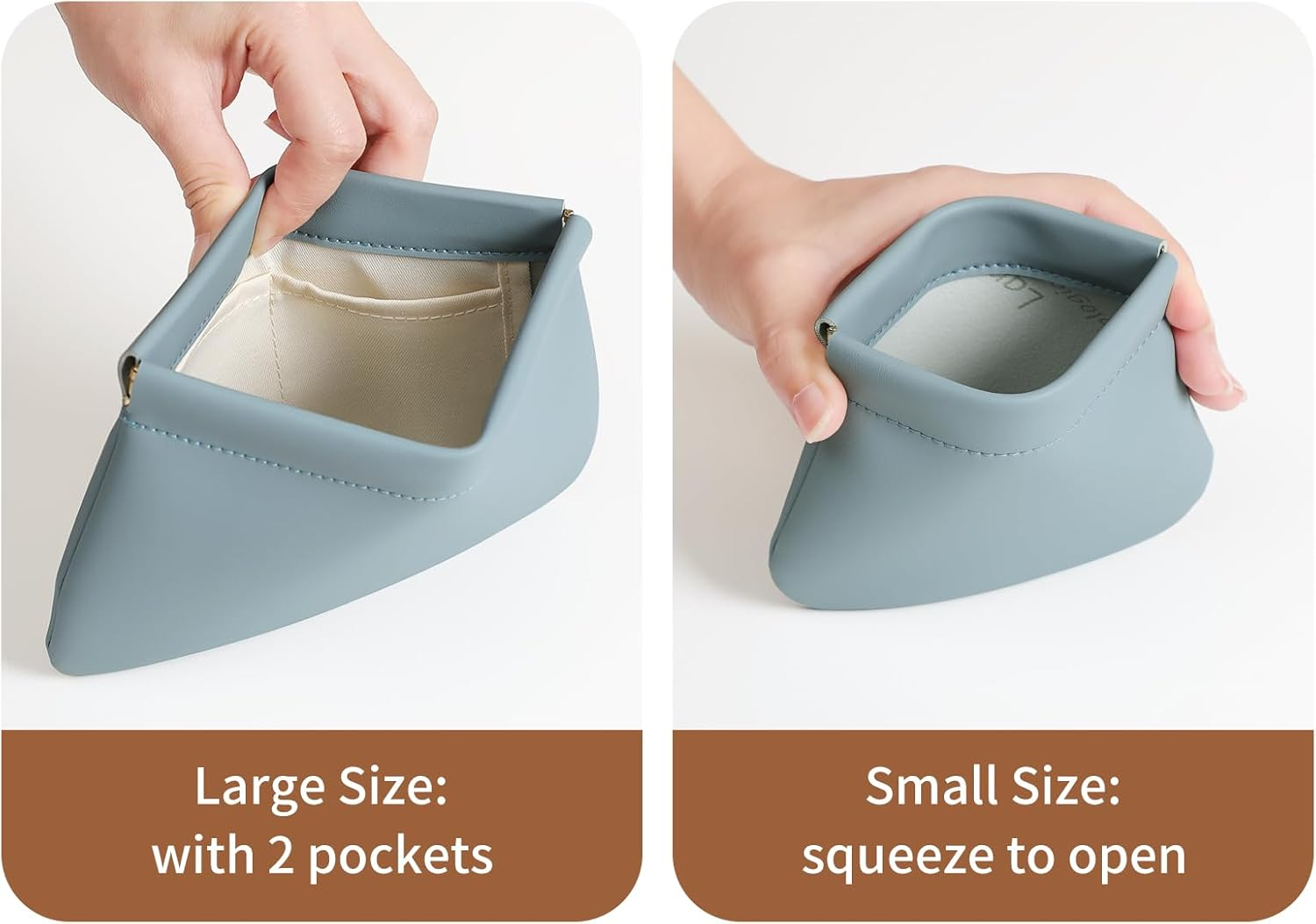 2 Pack Small Makeup Bag for Women, New Organosilicon Super Fiber Leather Mini Cosmetic Bag for Travel, Coin Purse Organizer Storage Pouch, Blue, Stylish image number 4