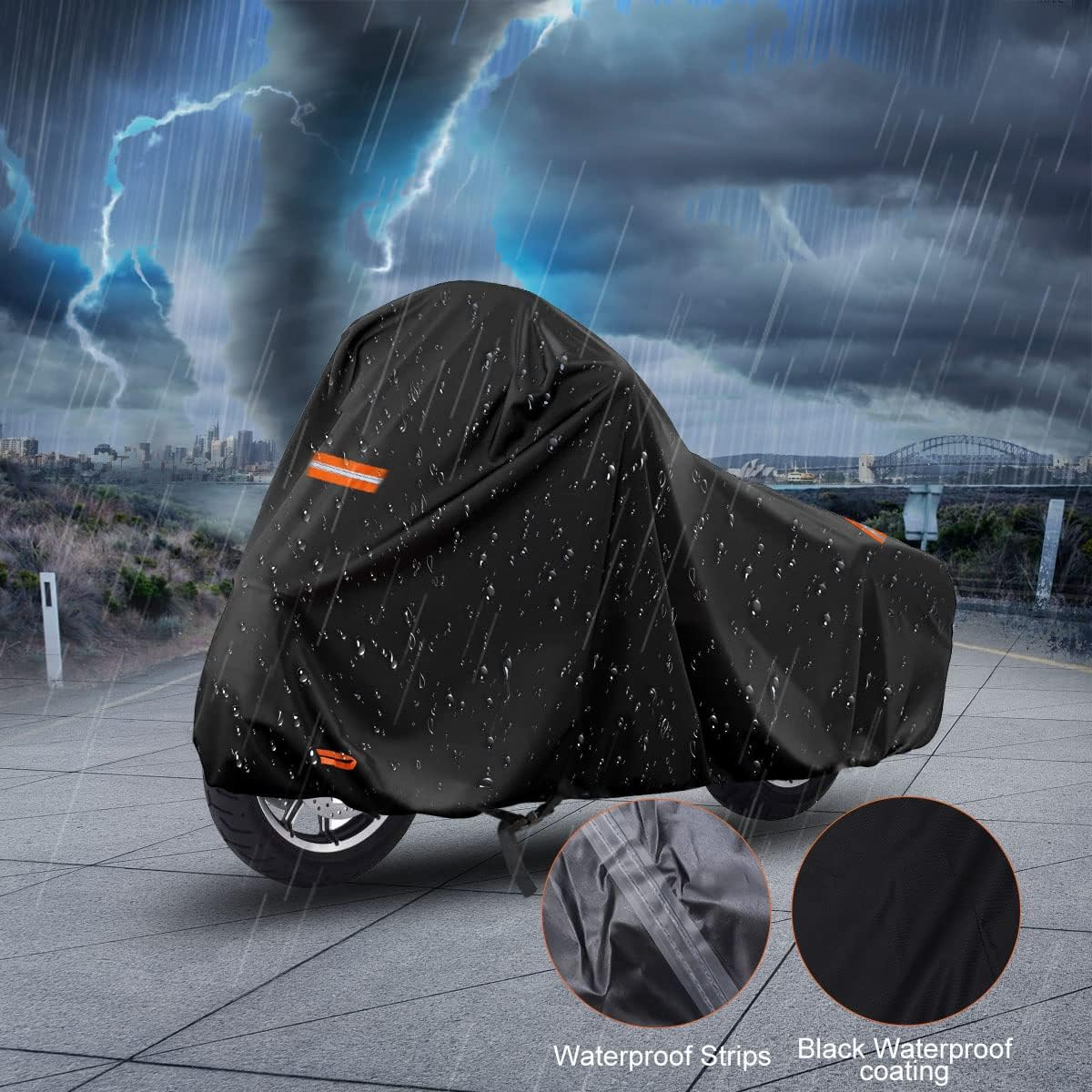 420D Motorcycle Cover for Harley Davidson Touring Models Road King, Road Glide, Street Glide, Electra Glide, Heritage Classic, Low Rider Outdoor Bike Cover Waterproof Fits up to 118&rdquo; Motorcycle image number 6