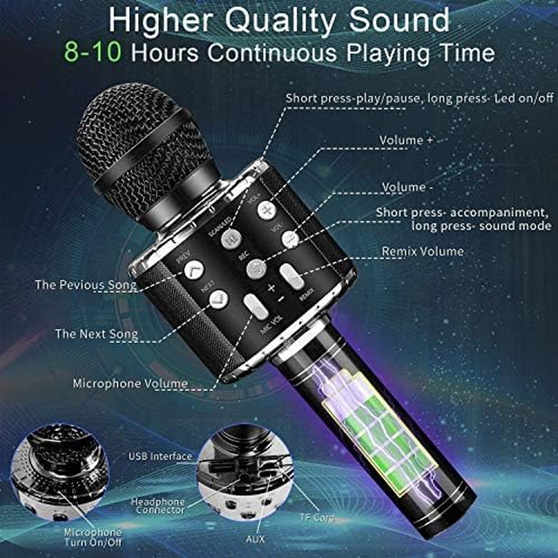 Wireless Bluetooth Karaoke Microphone with Controllable LED Lights, Xkey 4 in 1 Portable Karaoke Machine Speaker for Android/Iphone/Pc, Best Gifts Toys for Girls & Boys (Black1) - Rose Gold image number 5