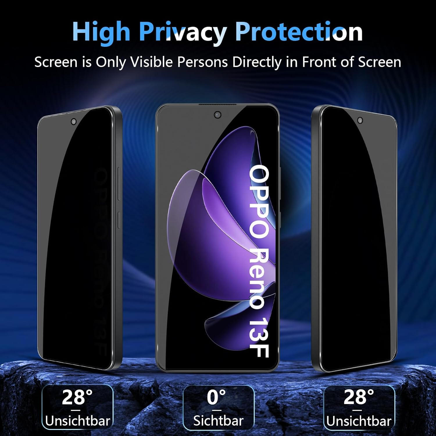 Liilaa Privacy Screen for OPPO Reno 13F/13FS for Tempered Glass, Pack of 2 anti Spy Tempered Glass Screen Protector Film and 2 Camera Protective Film, 9H Hardness Privacy Film, Scratch-Resistant image number 2