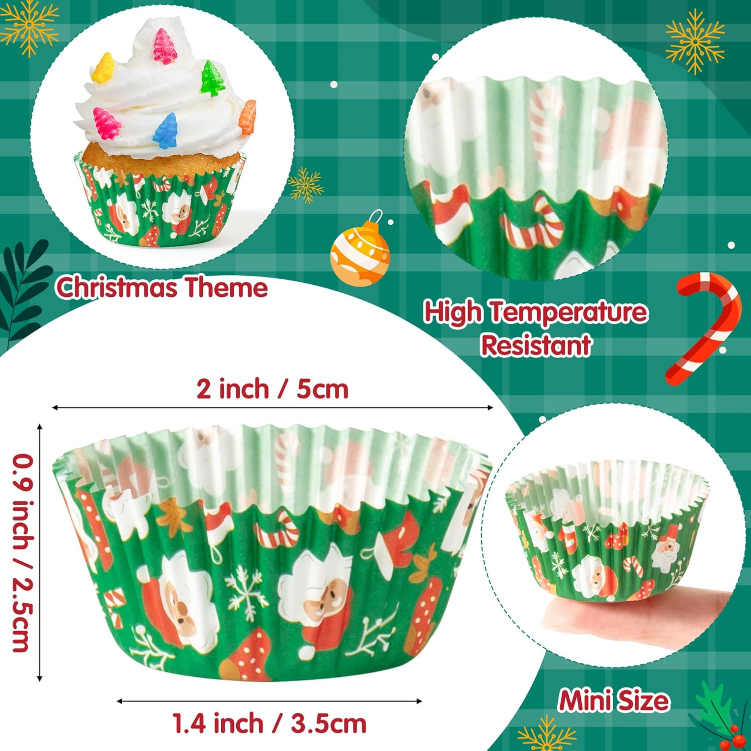 Christmas Mini Cupcake Liners - 600Pcs Merry Christmas Candy Baking Cups Muffin Cupcake Wrappers, Xmas Tree Santa Claus Snowman Chocolate Cake Wrap Making Supplies for Xmas Eve Party(10 Styles)