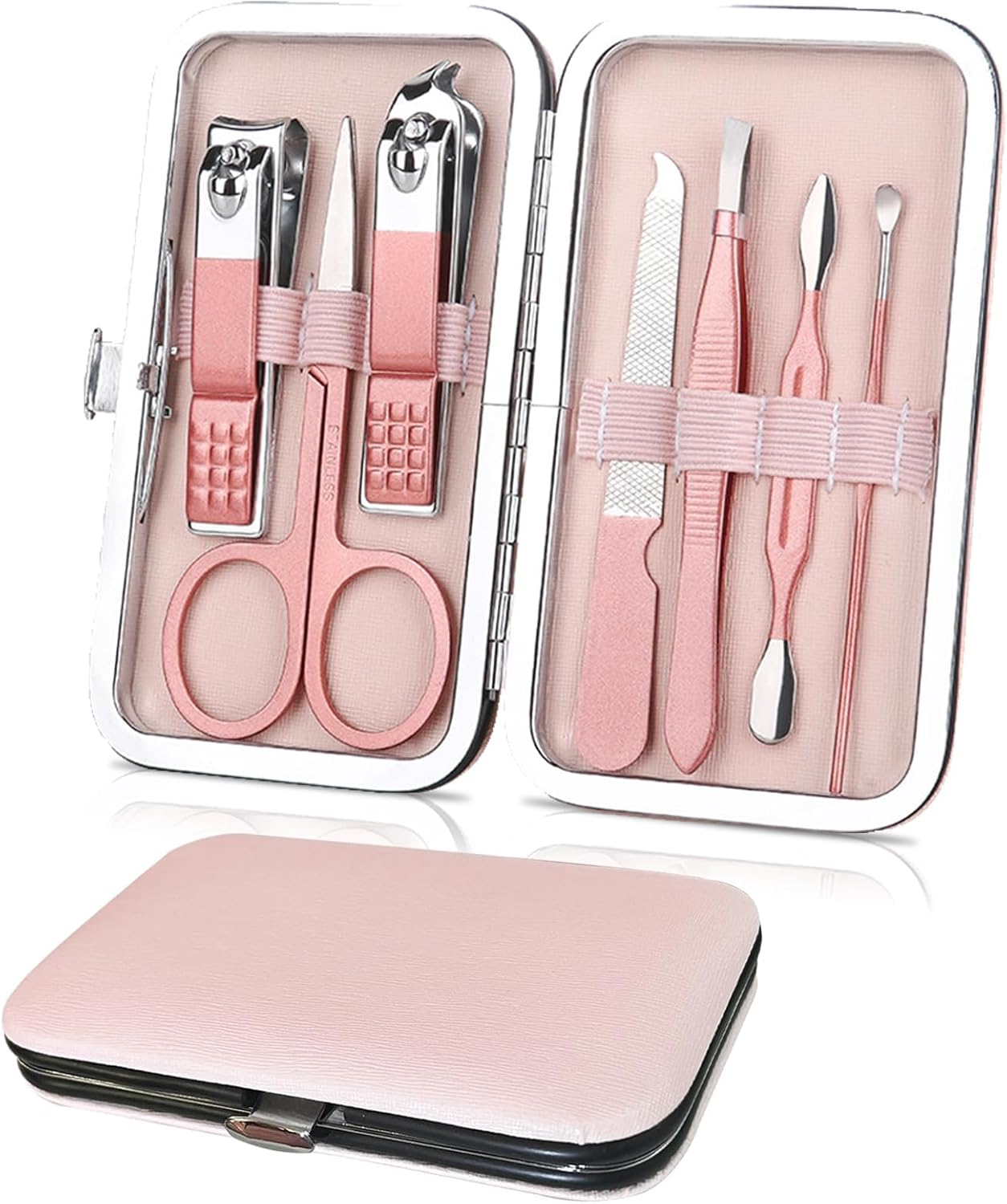 Premium Manicure Set, 7 in 1 Professional Nail Clippers Scissors Pedicure Kit, Stainless Steel Cuticle Nail Care Tools with Luxurious Travel Case, Portable Manicure Grooming Kit Women image number 4