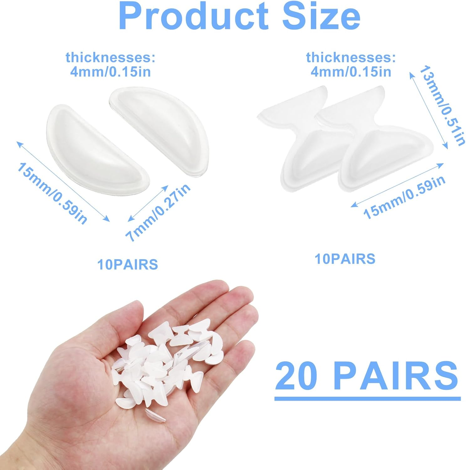 20 Pairs Eyeglass Nose Pads, Clear Silicone Anti-Slip Adhesive Nose Cushions for Glasses, Comfortable Fit for Sunglasses & Optical Frames (Includes 2 Styles) image number 3