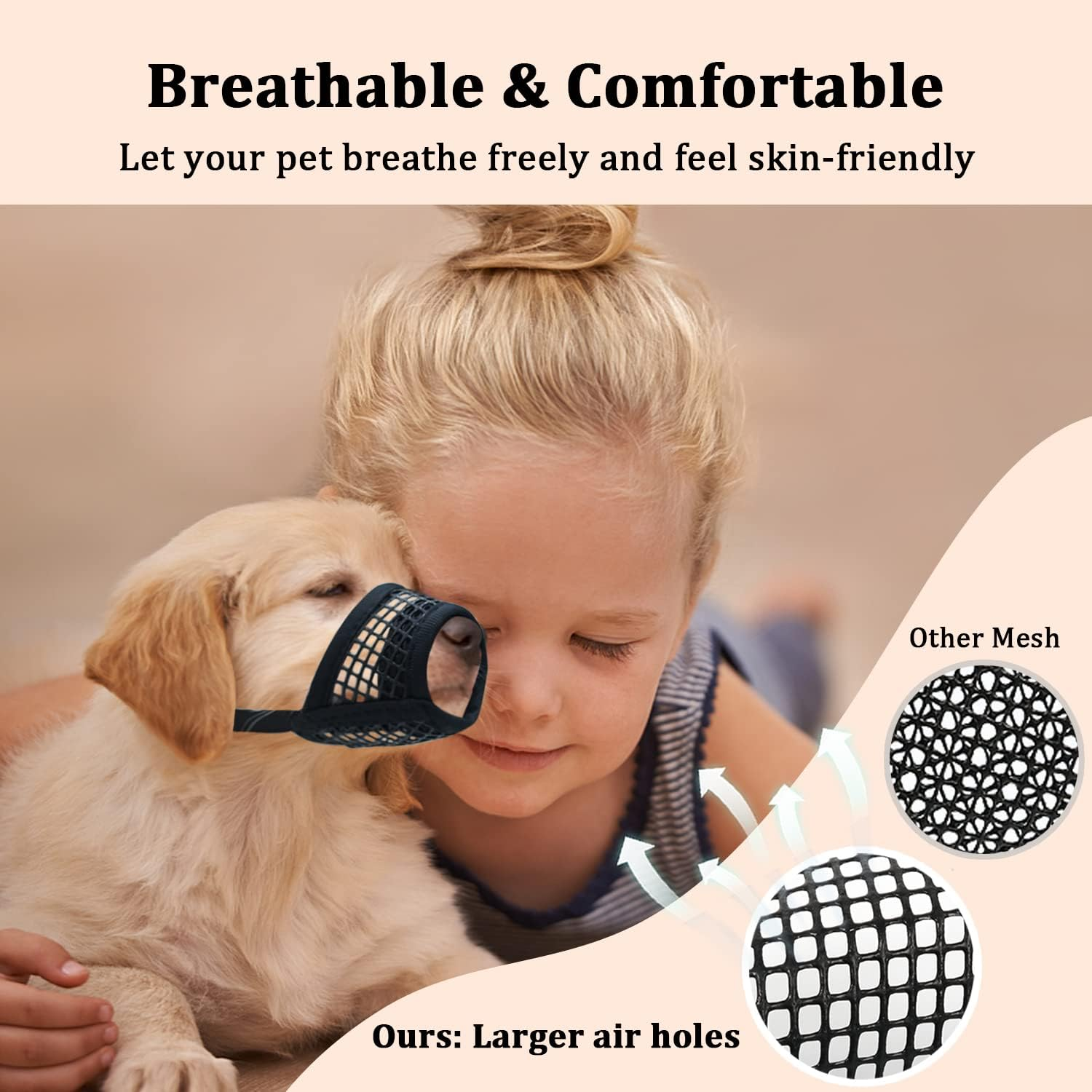 Dog Muzzle, Soft Mesh Muzzles for Small Medium Large Dogs Chihuahua Poodle Husky Labrador Retriever, Breathable Dog Mouth Guard for Biting Chewing Grooming, Allow Panting Drinking, Easy to Use image number 1