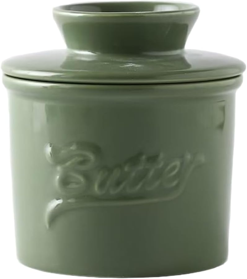 French Butter Crock for Counter with Water Line, Butter Dish Butter Crock French Butter Butter Keeper Butter Dish with Lid Butter Dish with Lid for Countertop(Green) image number 1