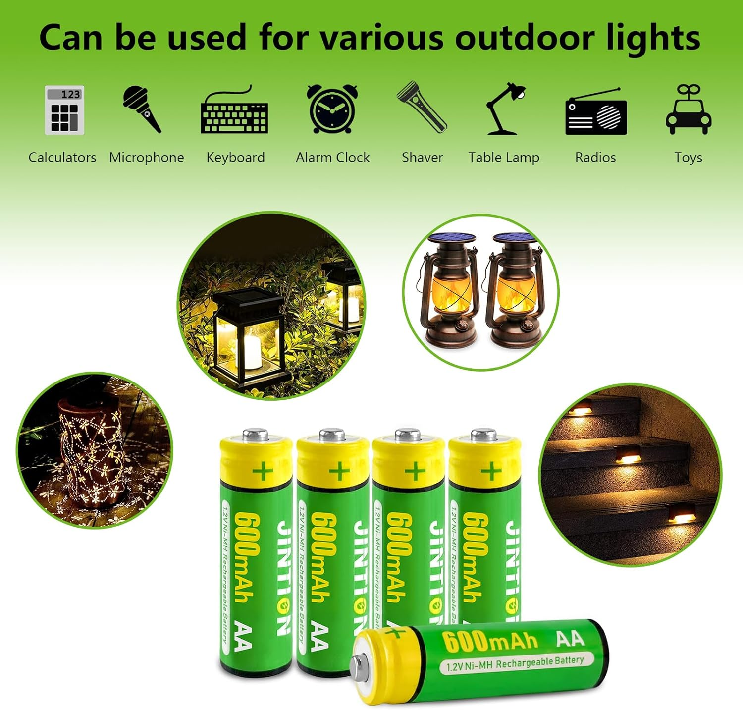 Rechargeable AA Batteries Double a Nimh 600Mah 1.2V Solar Battery Replace for Garden Lights String Light Lanterns Toys Replacement(4 Pack) image number 6