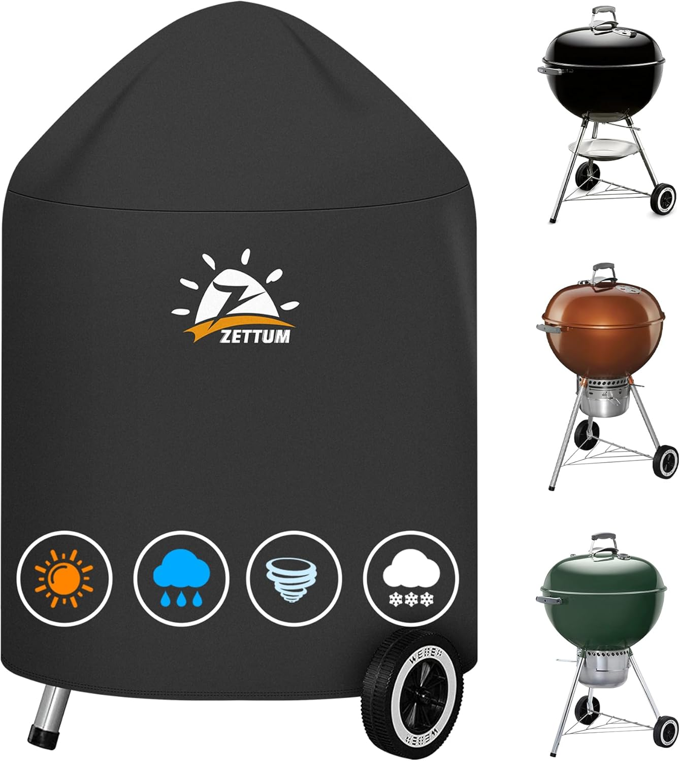 Zettum Kettle BBQ Cover for Weber 67 CM - 600D Charcoal Grill Cover for Weber Barbecue, Heavy Duty & Waterproof PU Covers for Weber 67 CM Master Touch Charcoal Grill, Original Kettle Grill(&Phi;80X99Cm) image number 5
