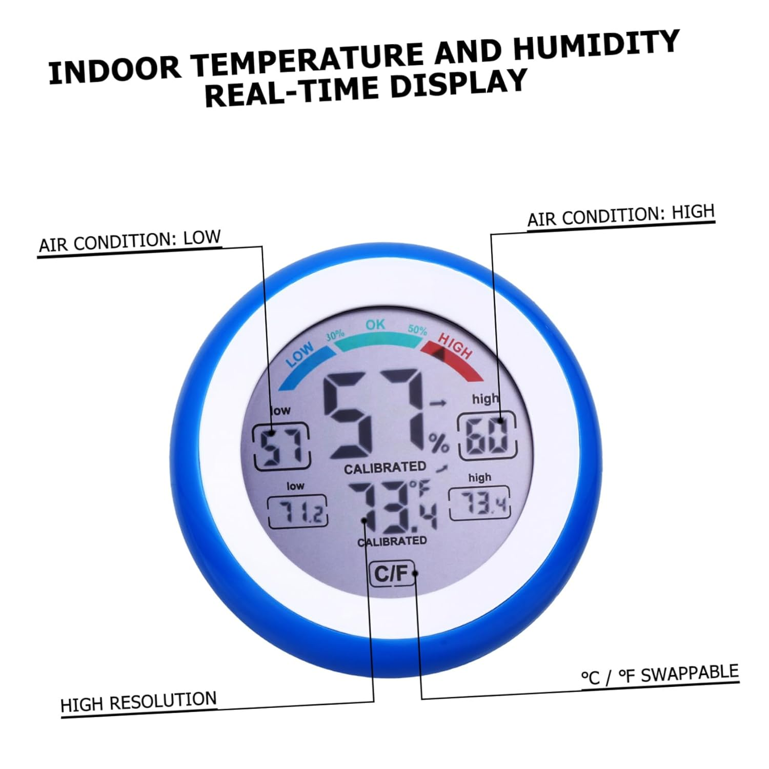 Milisten Multi-Functional Digital Thermometer Hygrometer Indoor round Touchscreen Instrument Hygrometer Blue High Precision Humidity Meter for Home Office LCD Display image number 6